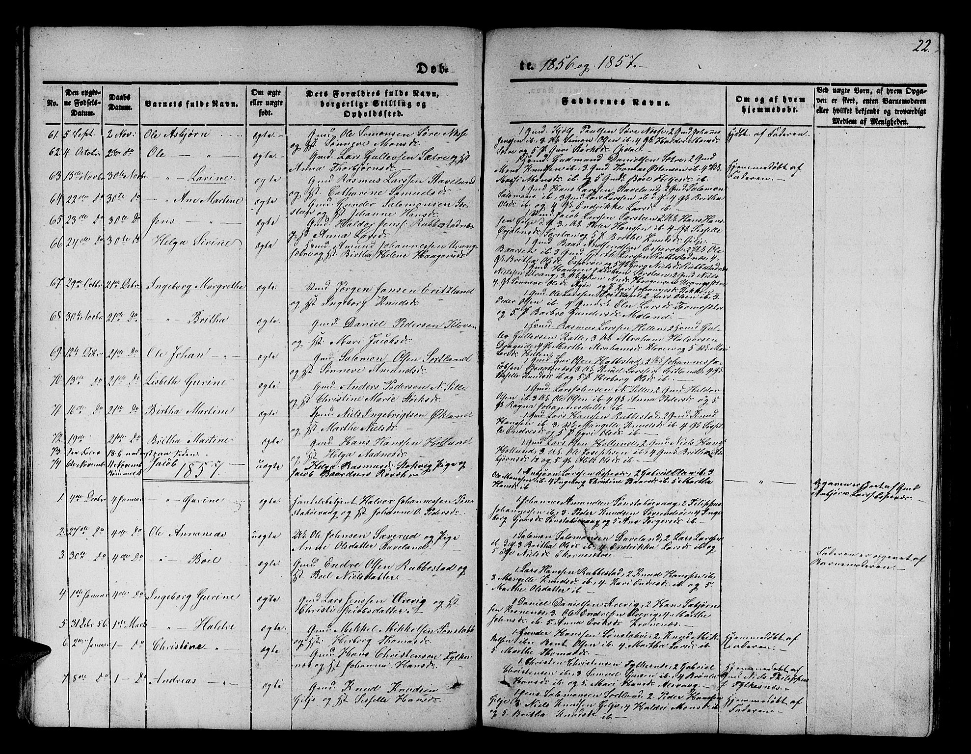 Finnås sokneprestembete, SAB/A-99925/H/Ha/Hab/Habb/L0001: Parish register (copy) no. B 1, 1851-1870, p. 22