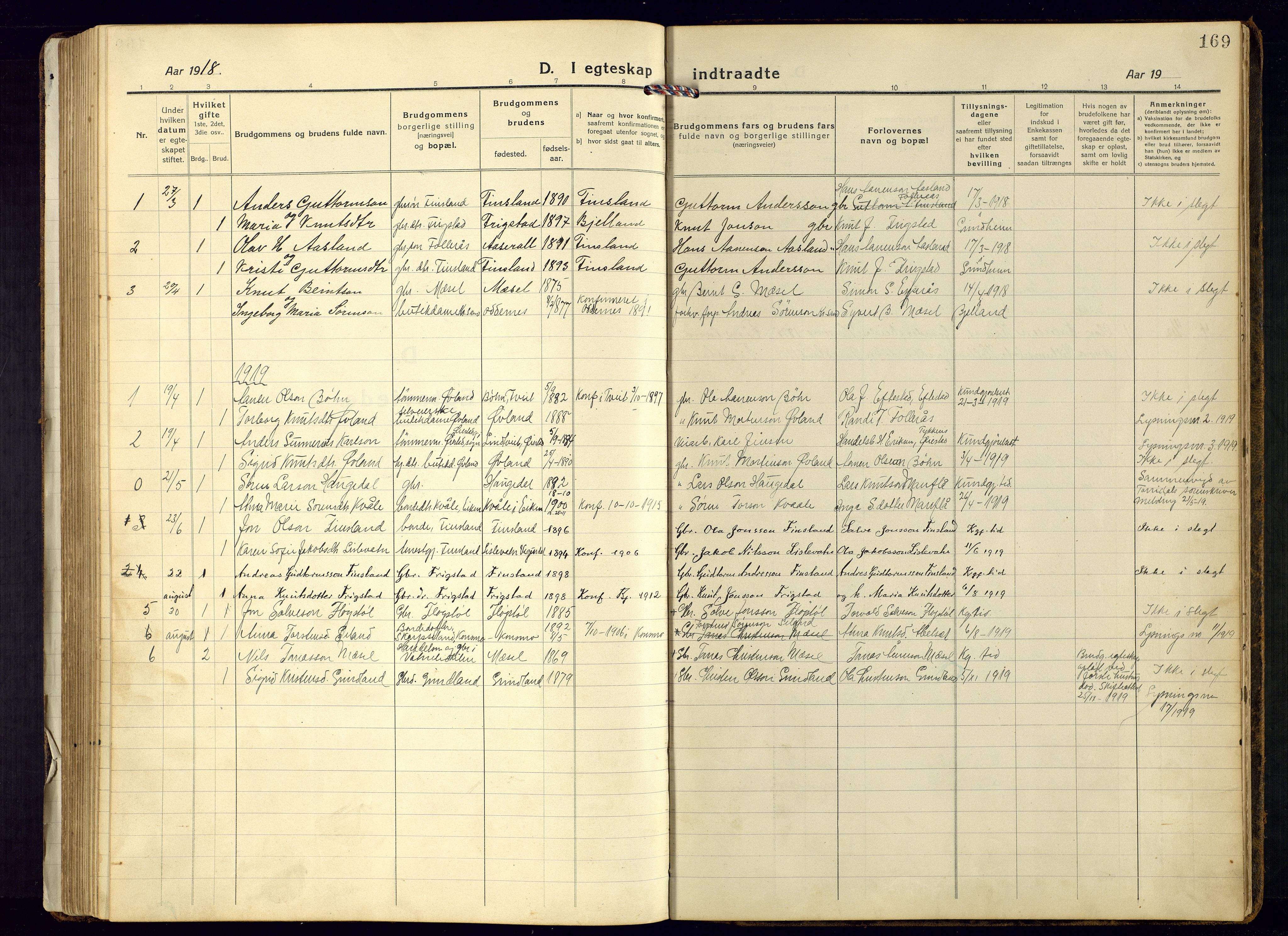 Bjelland sokneprestkontor, AV/SAK-1111-0005/F/Fb/Fbb/L0006: Parish register (copy) no. B-6, 1918-1946, p. 169