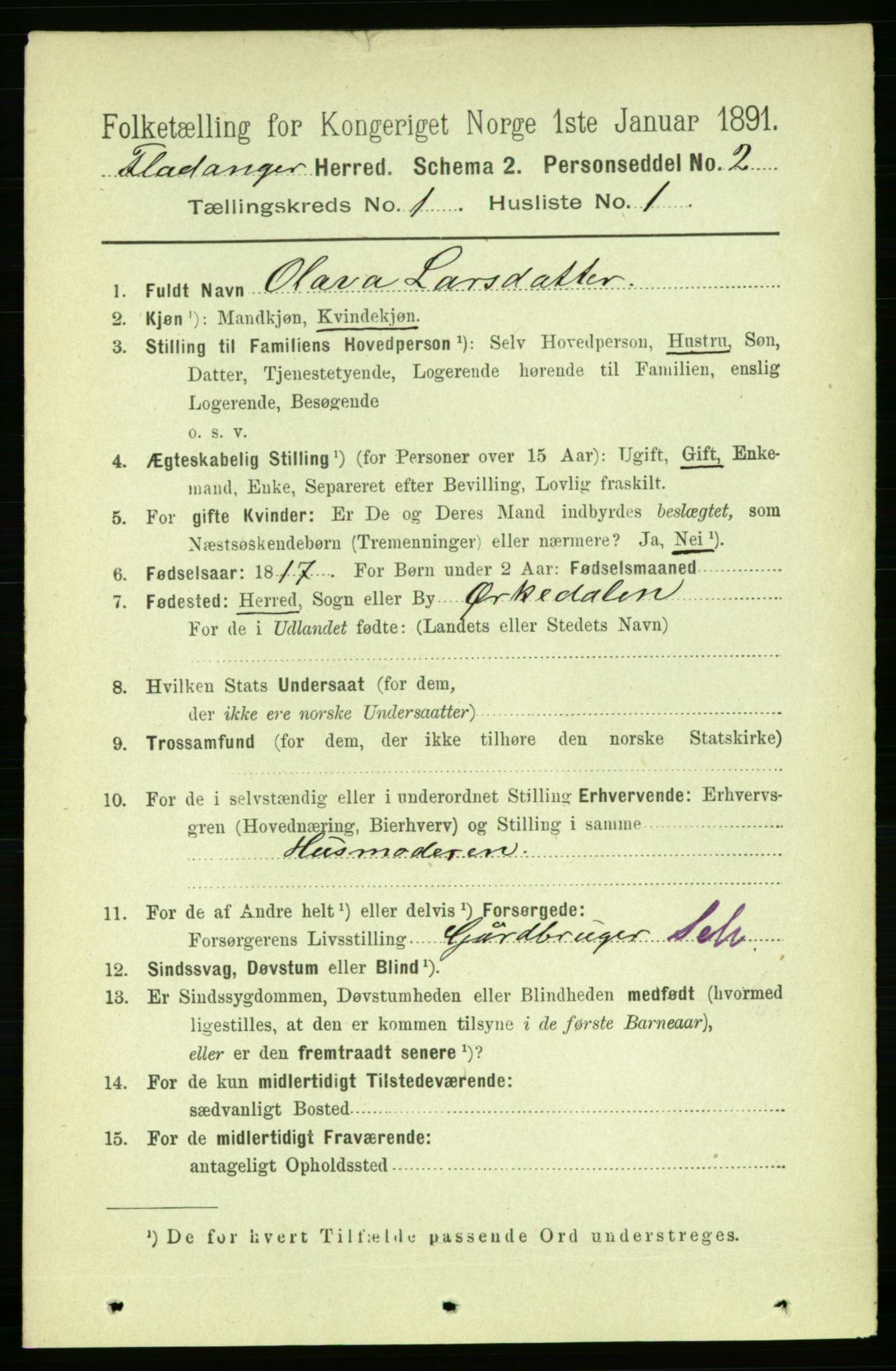 RA, 1891 census for 1749 Flatanger, 1891, p. 104