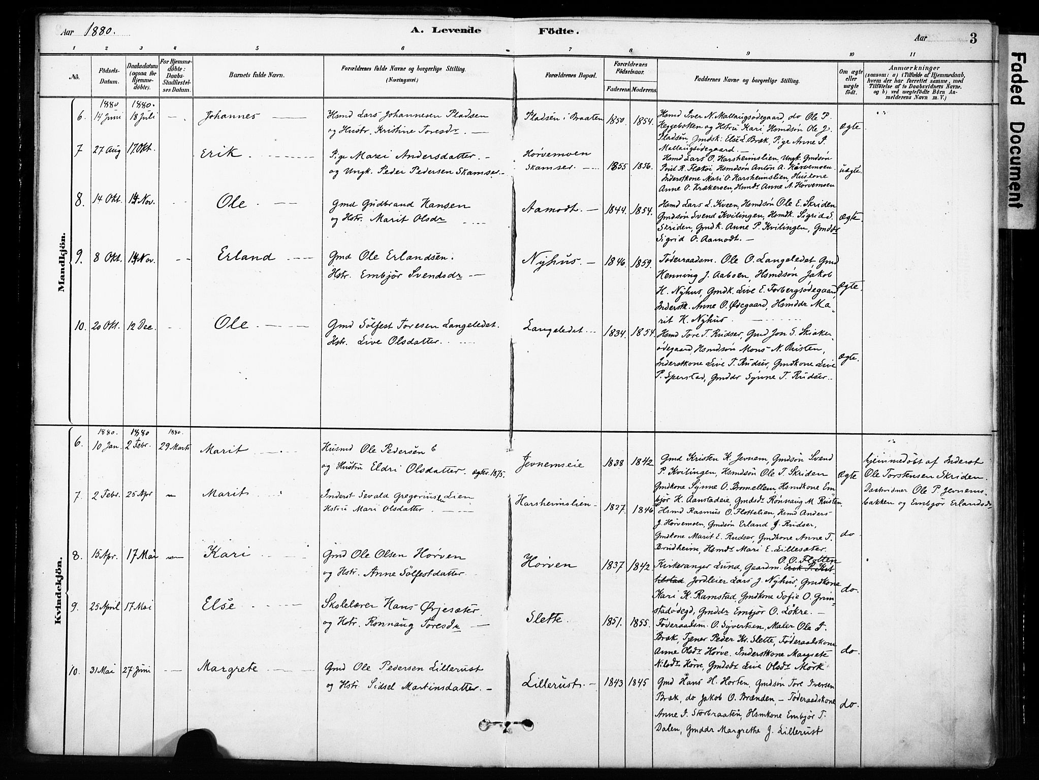 Skjåk prestekontor, AV/SAH-PREST-072/H/Ha/Haa/L0004: Parish register (official) no. 4, 1880-1904, p. 3