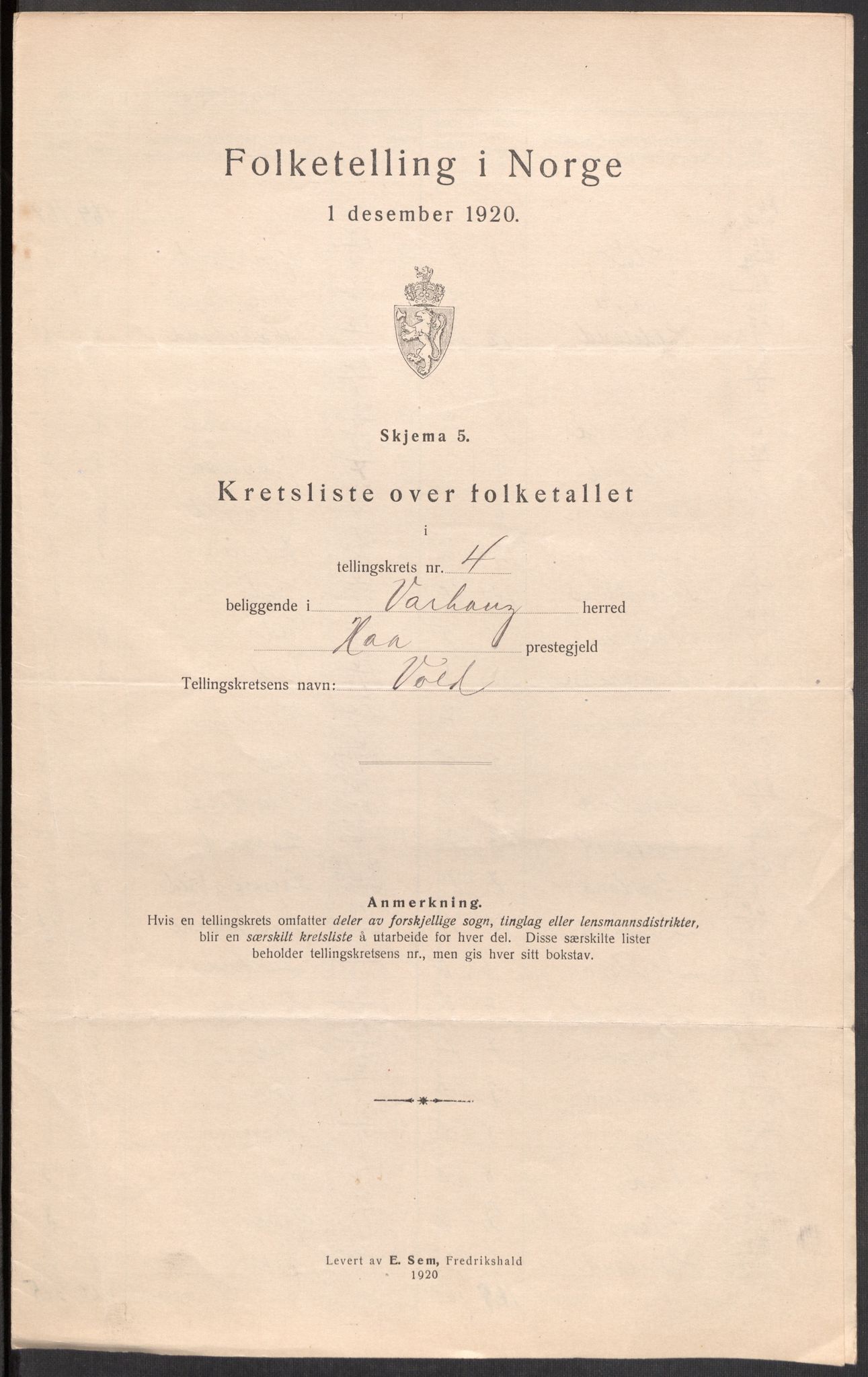 SAST, 1920 census for Varhaug, 1920, p. 16