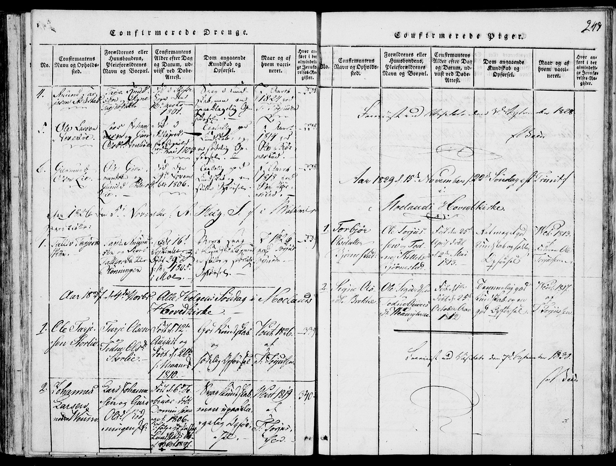 Fyresdal kirkebøker, SAKO/A-263/F/Fb/L0001: Parish register (official) no. II 1, 1815-1854, p. 243