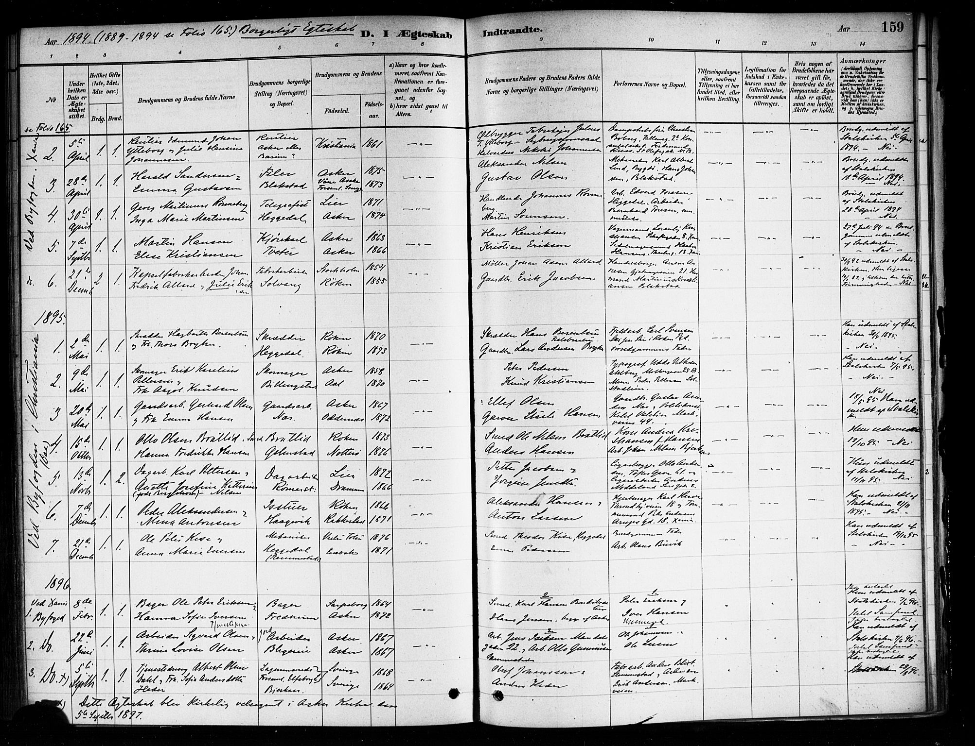 Asker prestekontor Kirkebøker, SAO/A-10256a/F/Fa/L0014: Parish register (official) no. I 14, 1879-1900, p. 159
