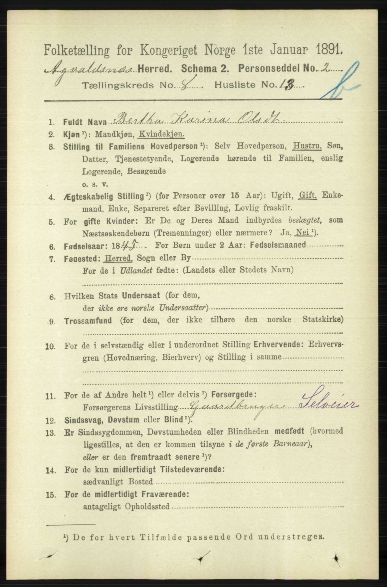 RA, 1891 census for 1147 Avaldsnes, 1891, p. 4272