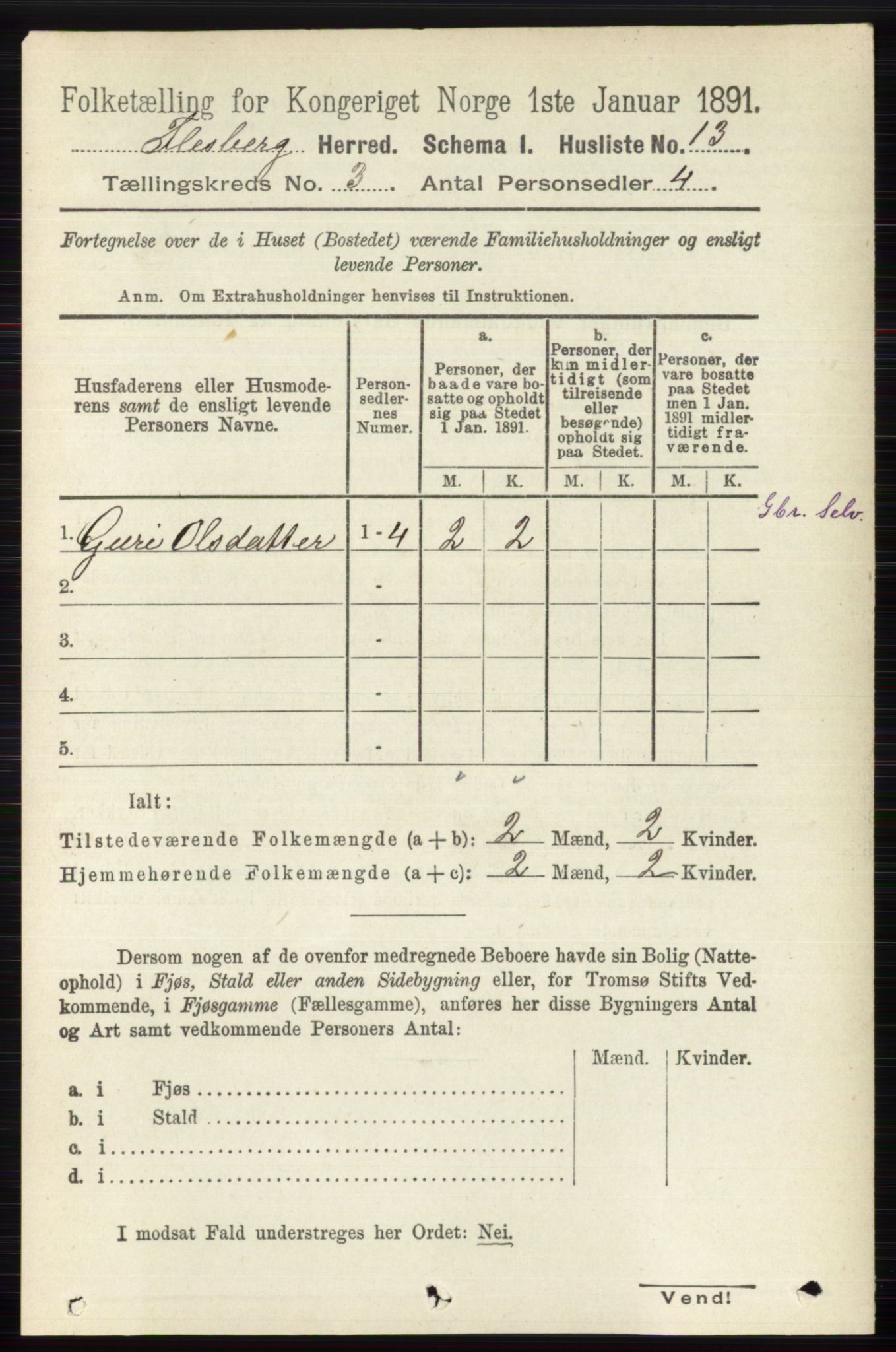 RA, 1891 census for 0631 Flesberg, 1891, p. 406