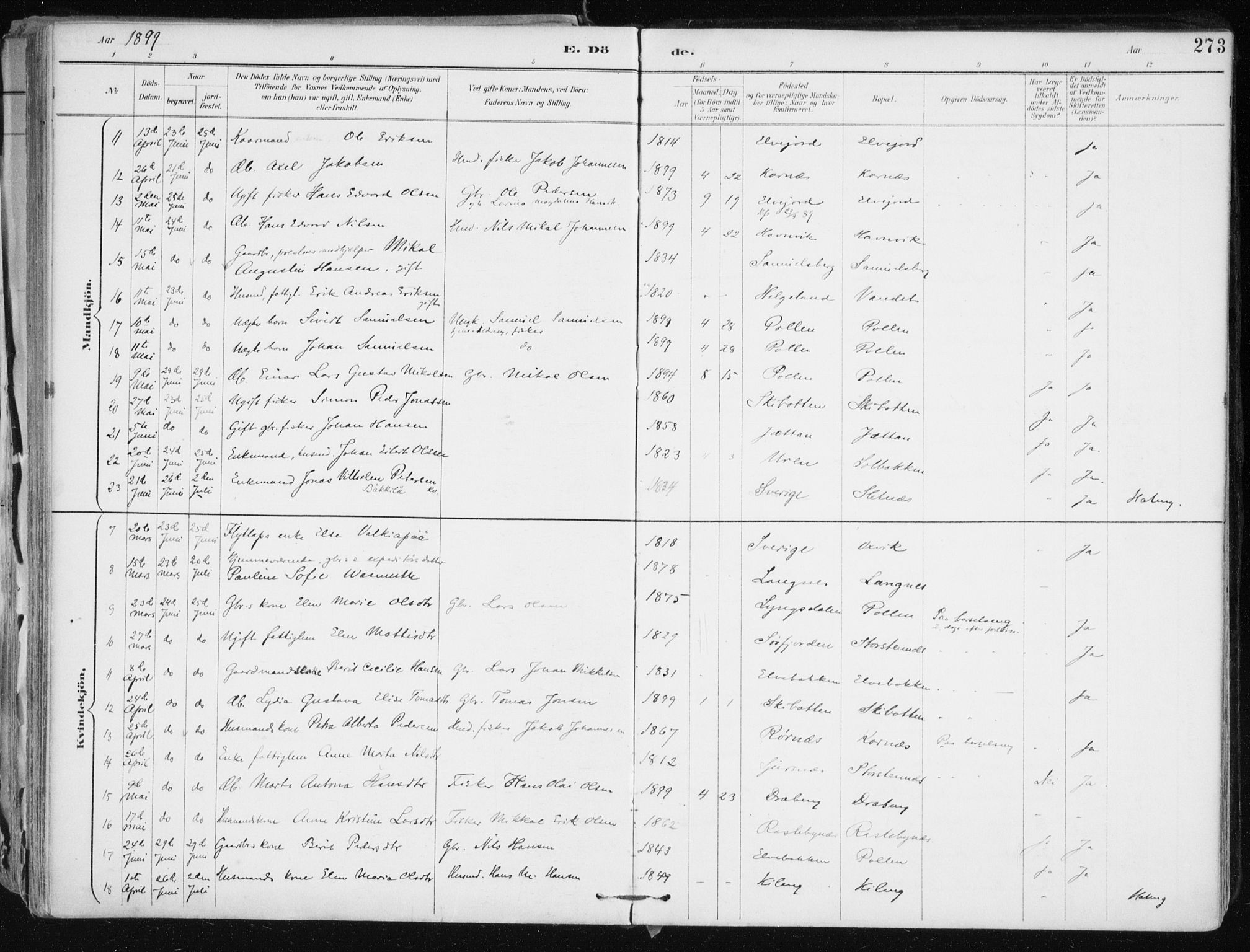 Lyngen sokneprestembete, AV/SATØ-S-1289/H/He/Hea/L0008kirke: Parish register (official) no. 8, 1891-1902, p. 273