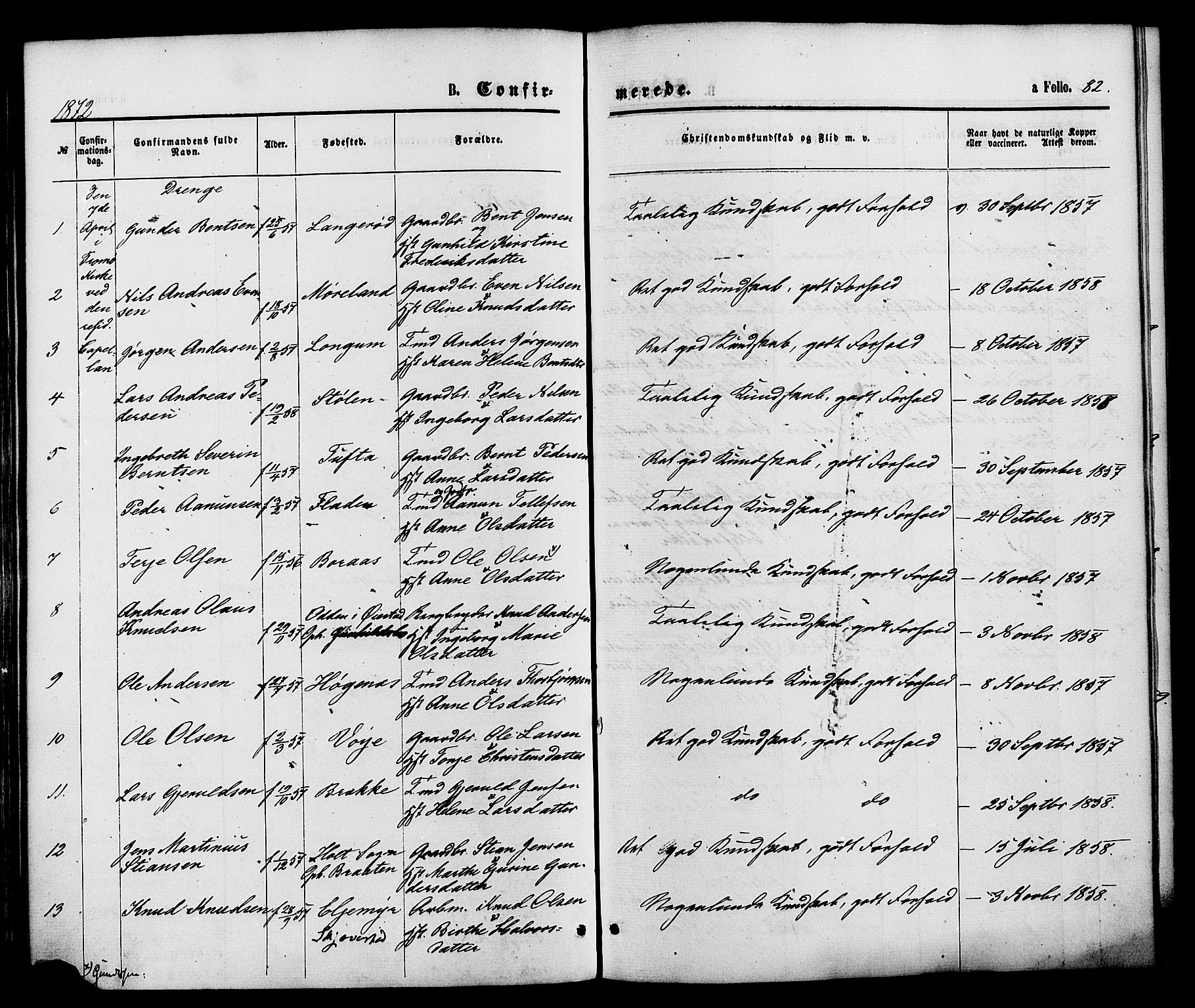 Austre Moland sokneprestkontor, AV/SAK-1111-0001/F/Fa/Faa/L0009: Parish register (official) no. A 9, 1869-1879, p. 82