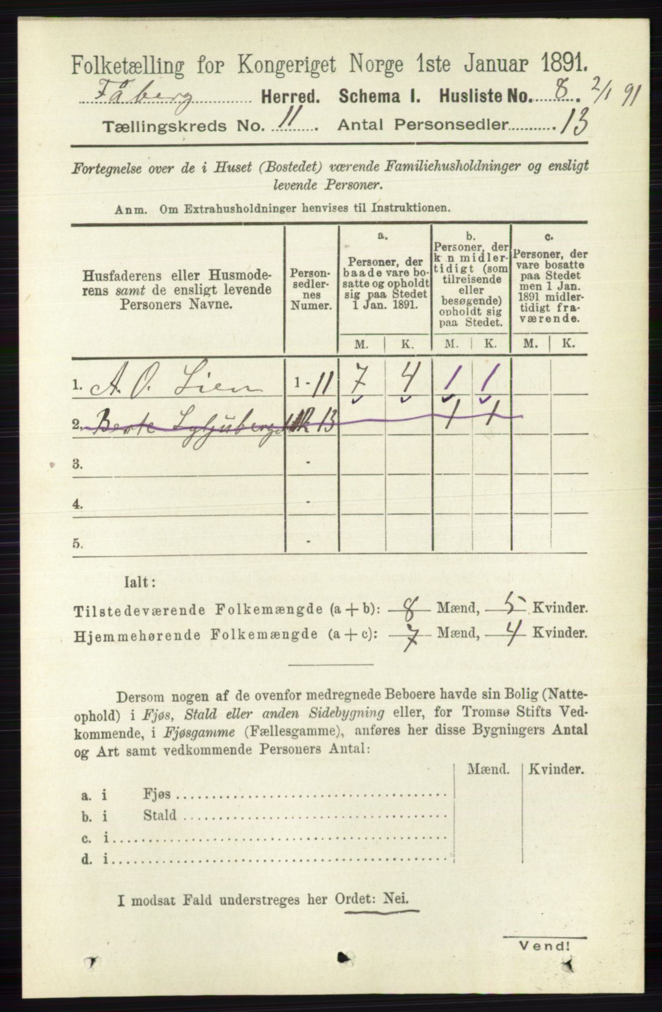 RA, 1891 census for 0524 Fåberg, 1891, p. 4456