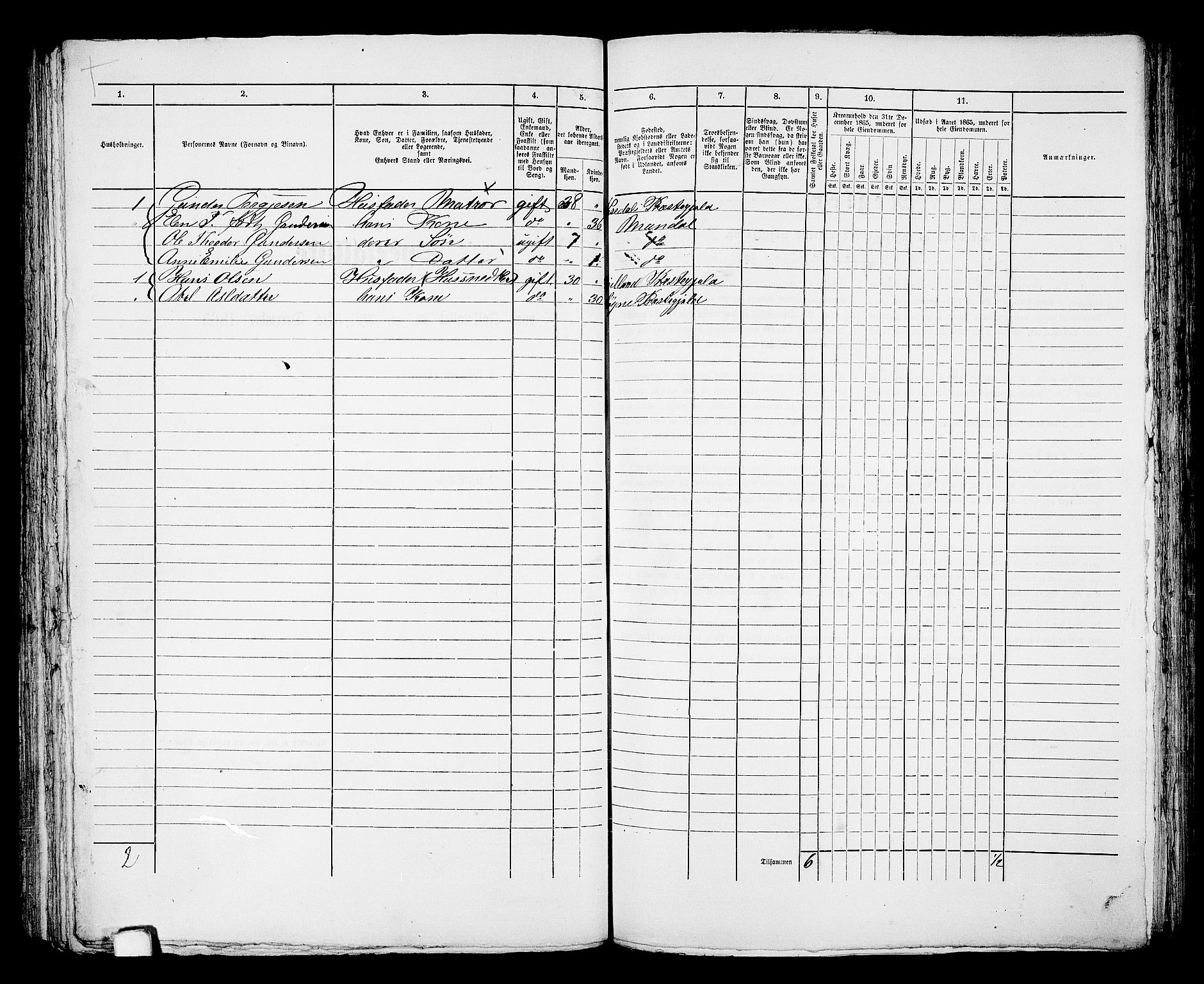 RA, 1865 census for Mandal/Mandal, 1865, p. 645