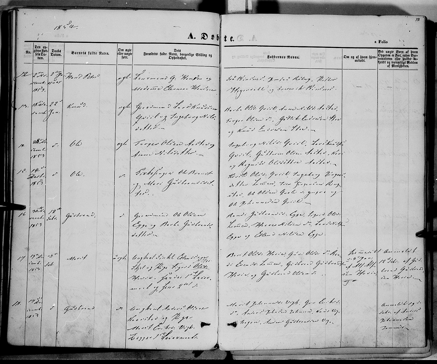 Vestre Slidre prestekontor, AV/SAH-PREST-136/H/Ha/Haa/L0001: Parish register (official) no. 1, 1844-1855, p. 73