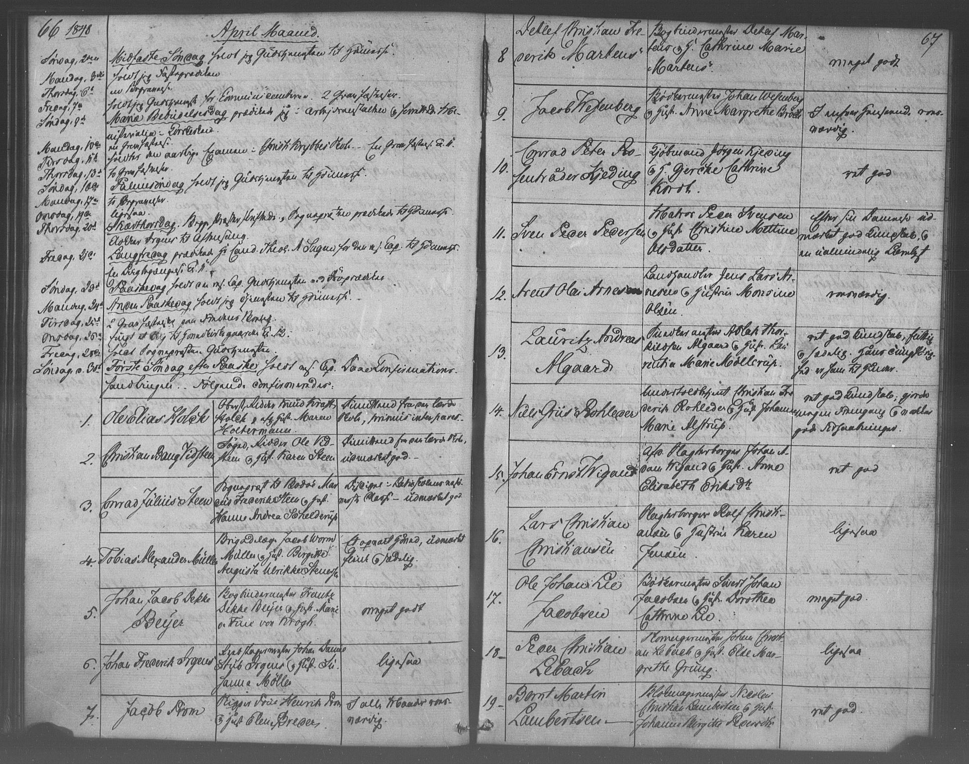 Korskirken sokneprestembete, SAB/A-76101/H/Haa/L0067: Curate's parish register no. A 2, 1844-1854, p. 66-67