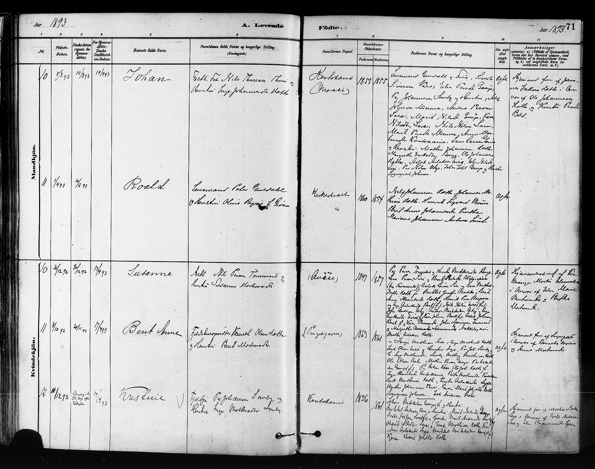 Kautokeino sokneprestembete, AV/SATØ-S-1340/H/Ha/L0004.kirke: Parish register (official) no. 4, 1877-1896, p. 71