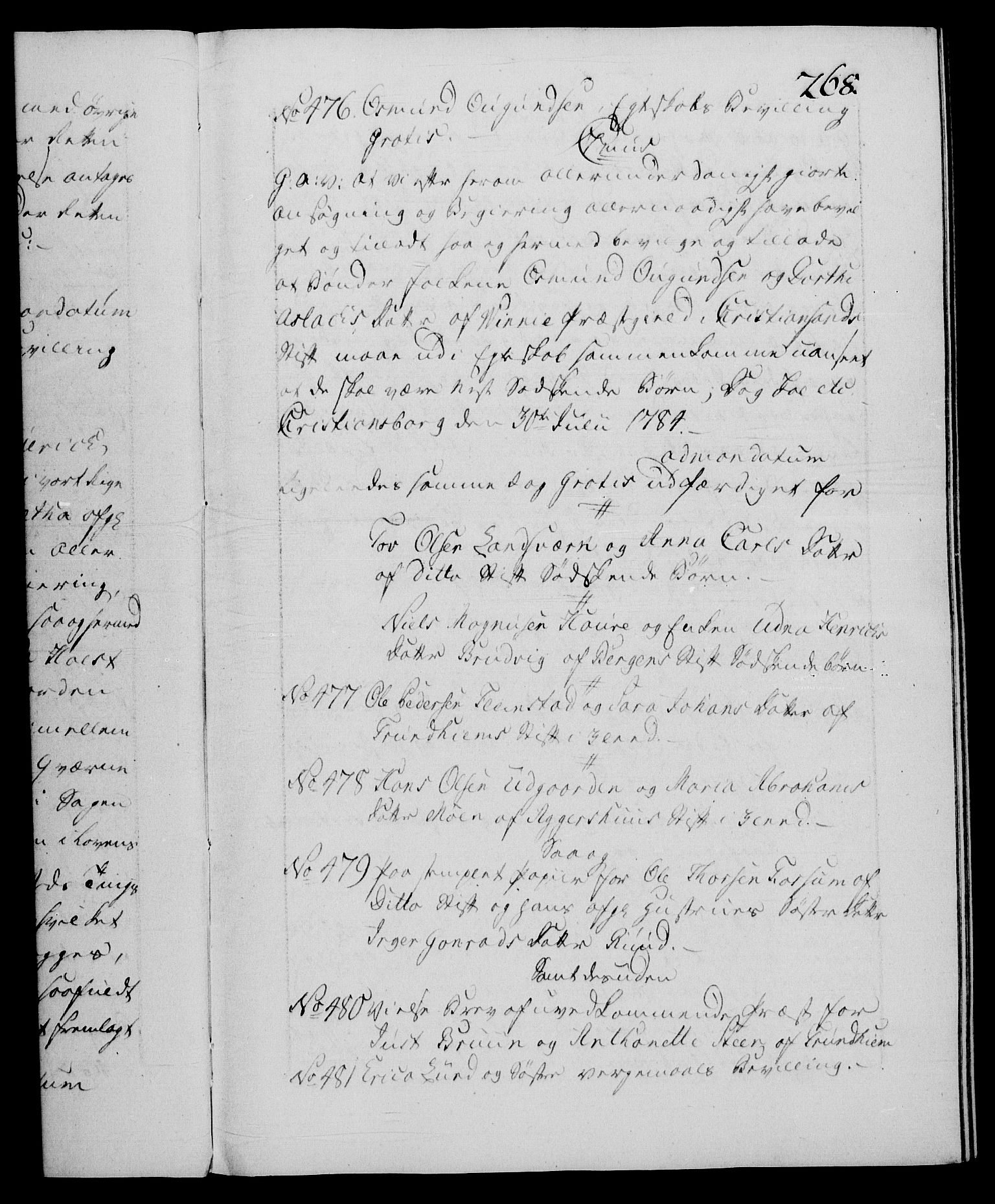 Danske Kanselli 1572-1799, RA/EA-3023/F/Fc/Fca/Fcaa/L0050: Norske registre, 1784-1785, p. 268a