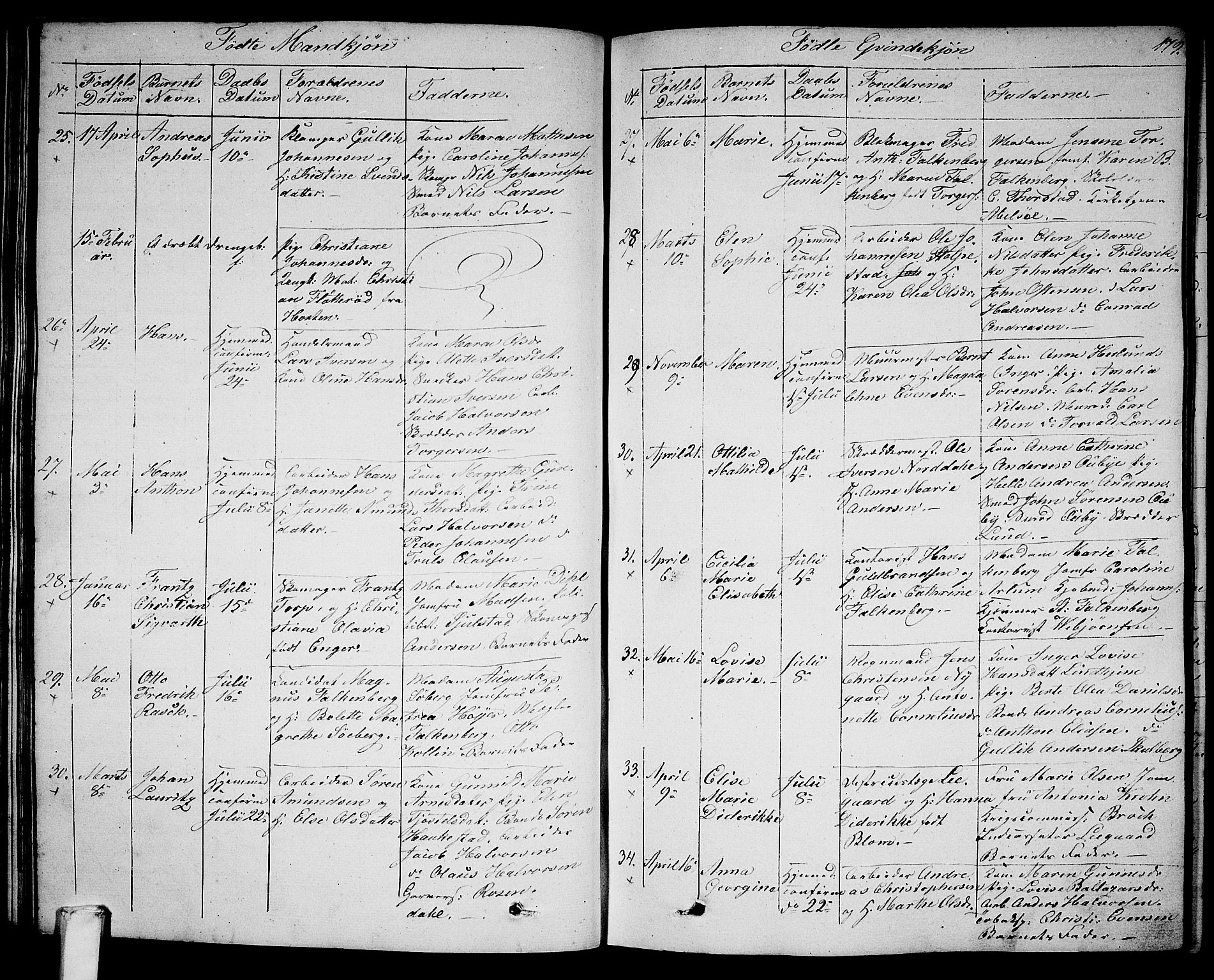 Larvik kirkebøker, SAKO/A-352/G/Ga/L0003a: Parish register (copy) no. I 3A, 1830-1870, p. 179