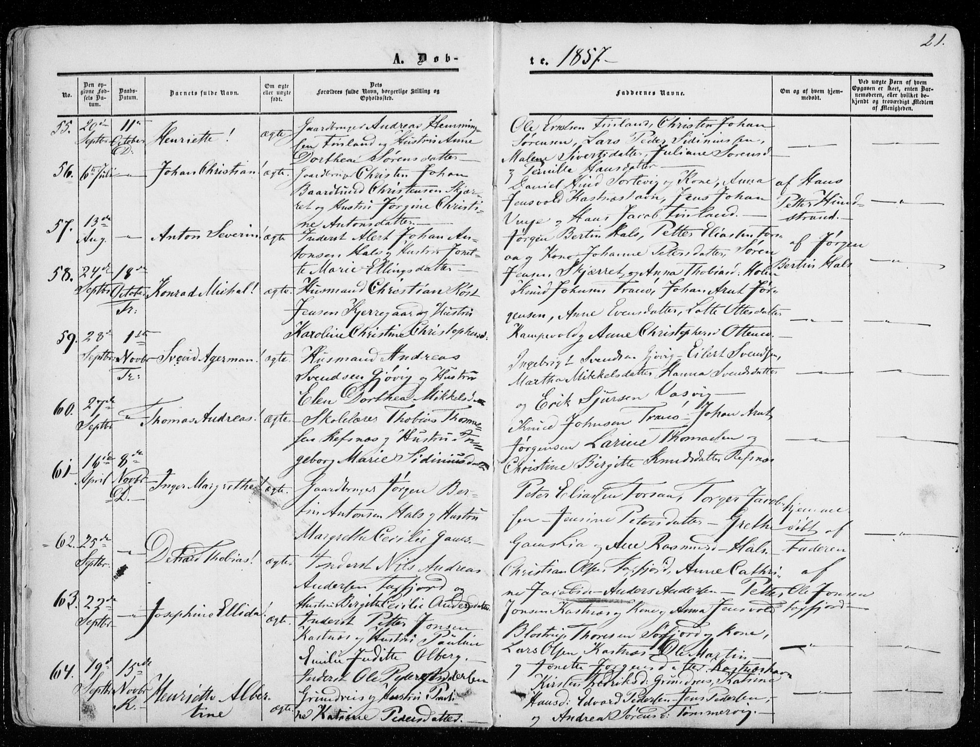 Tranøy sokneprestkontor, AV/SATØ-S-1313/I/Ia/Iaa/L0007kirke: Parish register (official) no. 7, 1856-1866, p. 21