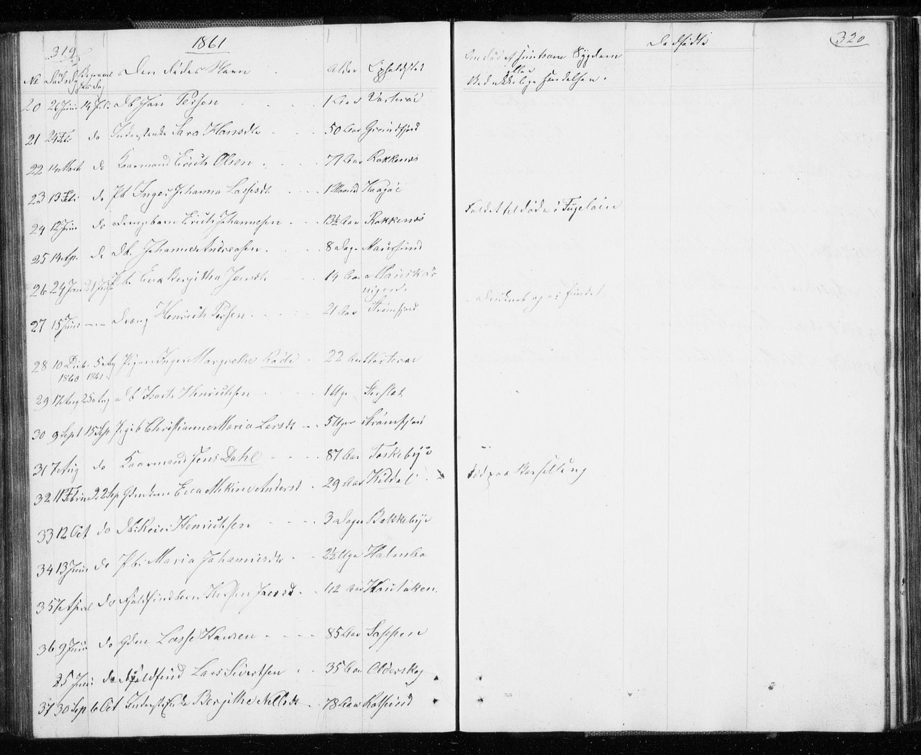 Skjervøy sokneprestkontor, SATØ/S-1300/H/Ha/Hab/L0003klokker: Parish register (copy) no. 3, 1849-1861, p. 319-320