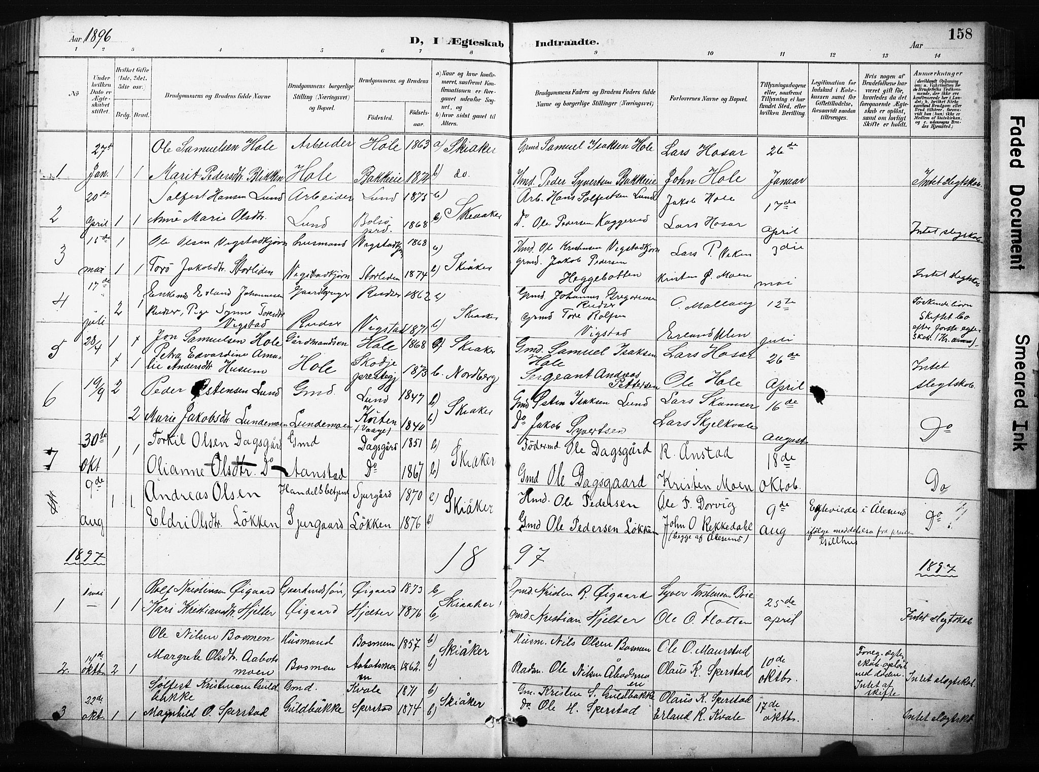 Skjåk prestekontor, SAH/PREST-072/H/Ha/Hab/L0003: Parish register (copy) no. 3, 1893-1932, p. 158