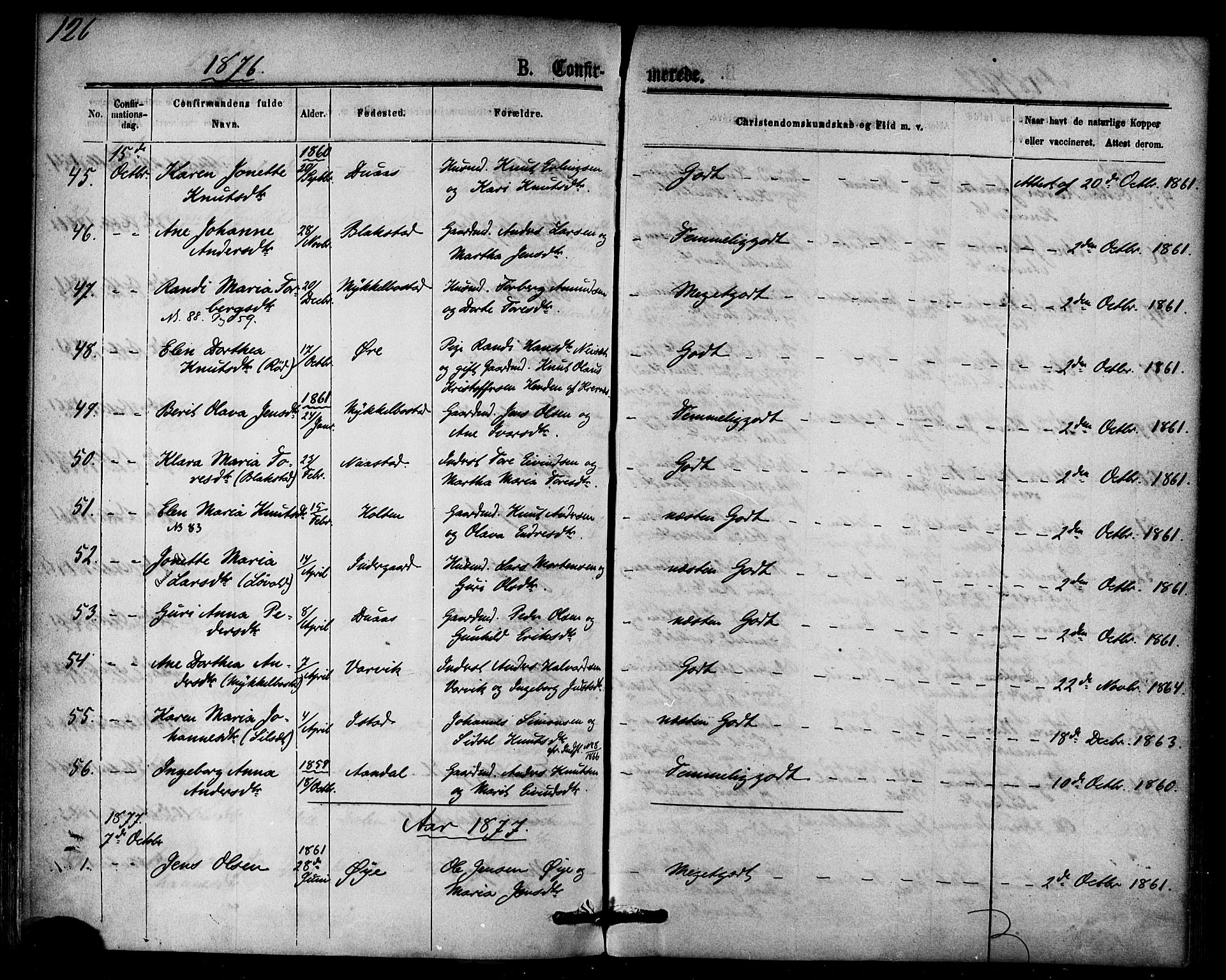 Ministerialprotokoller, klokkerbøker og fødselsregistre - Møre og Romsdal, AV/SAT-A-1454/584/L0966: Parish register (official) no. 584A06, 1869-1878, p. 126