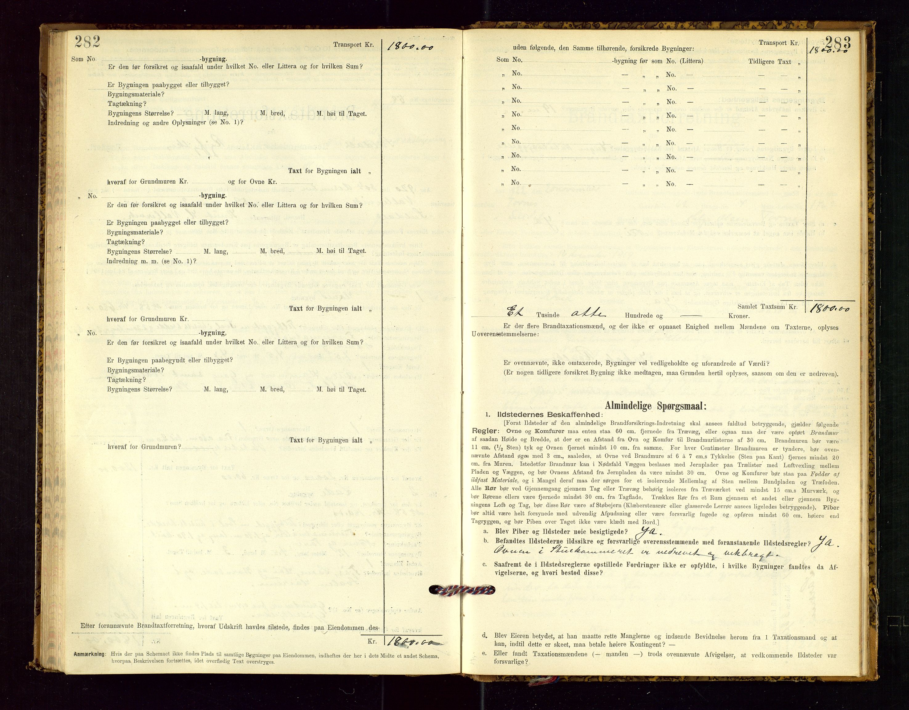 Suldal lensmannskontor, SAST/A-100419/Gob/L0001: "Brandtaxationsprotokol", 1894-1923, p. 282-283
