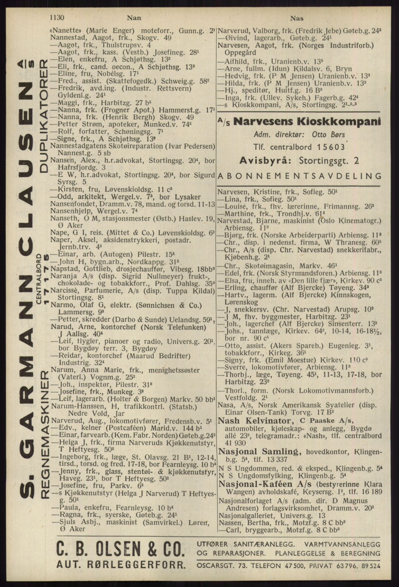 Kristiania/Oslo adressebok, PUBL/-, 1939, p. 1130