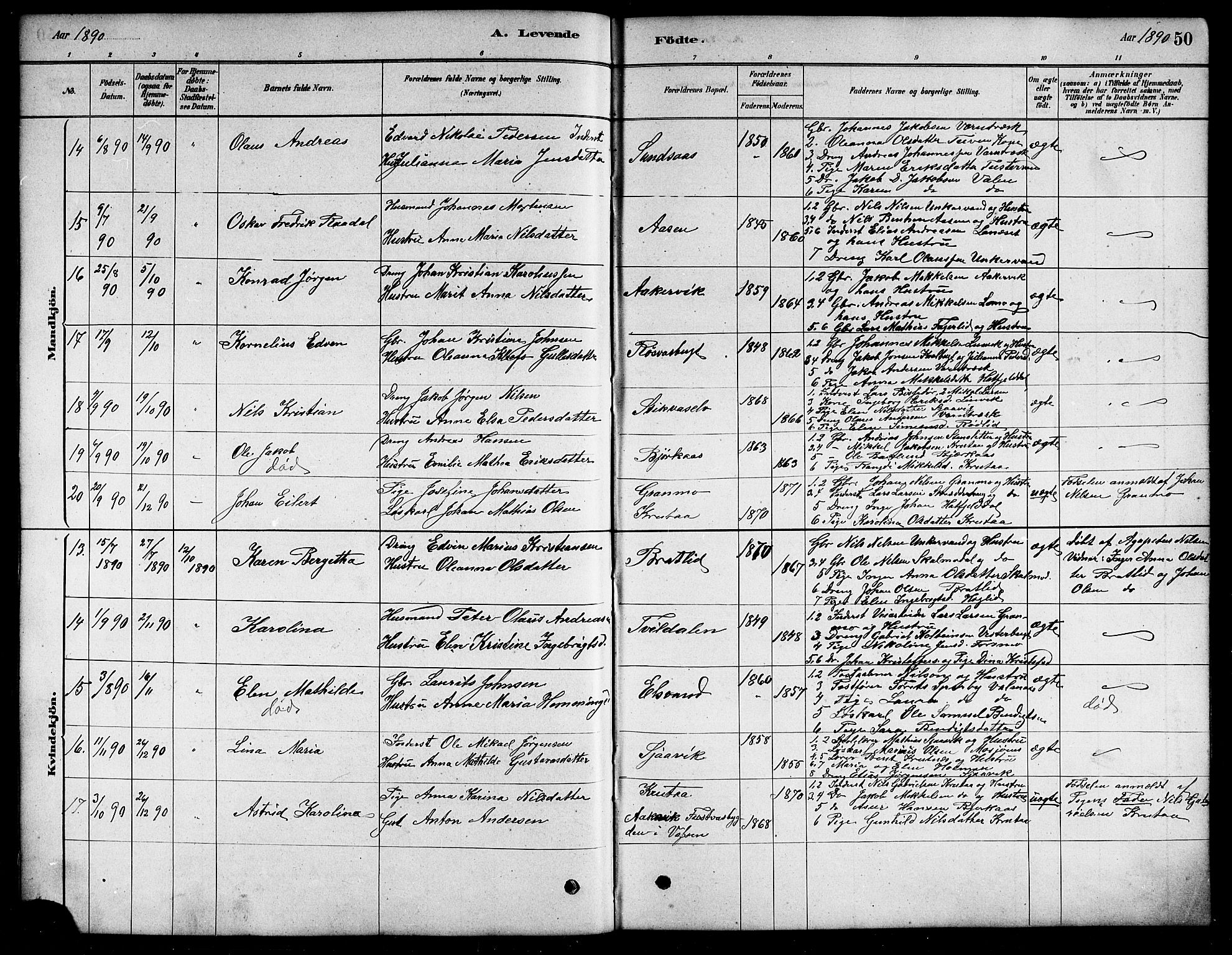 Ministerialprotokoller, klokkerbøker og fødselsregistre - Nordland, SAT/A-1459/823/L0330: Parish register (copy) no. 823C02, 1879-1916, p. 50