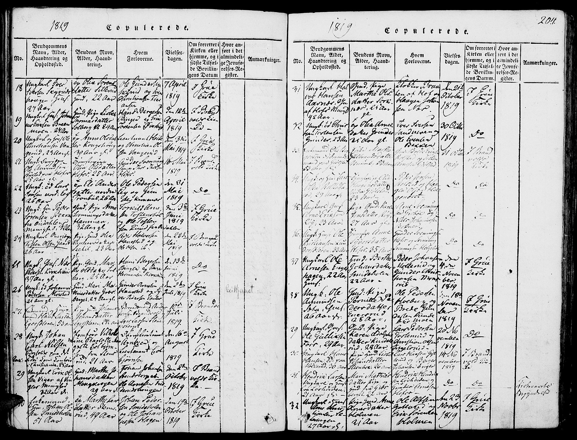 Grue prestekontor, SAH/PREST-036/H/Ha/Haa/L0006: Parish register (official) no. 6, 1814-1830, p. 204