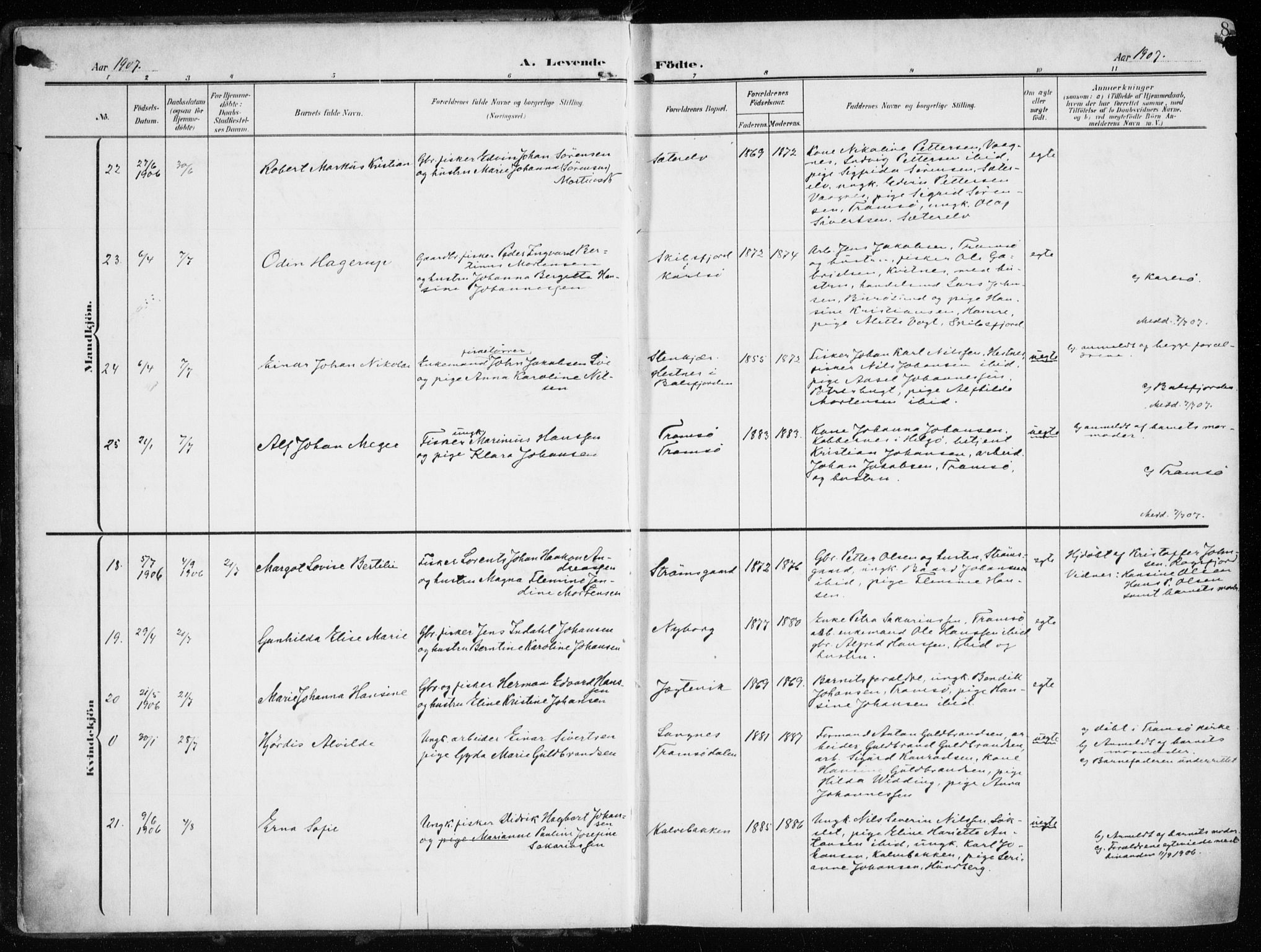 Tromsøysund sokneprestkontor, SATØ/S-1304/G/Ga/L0007kirke: Parish register (official) no. 7, 1907-1914, p. 8