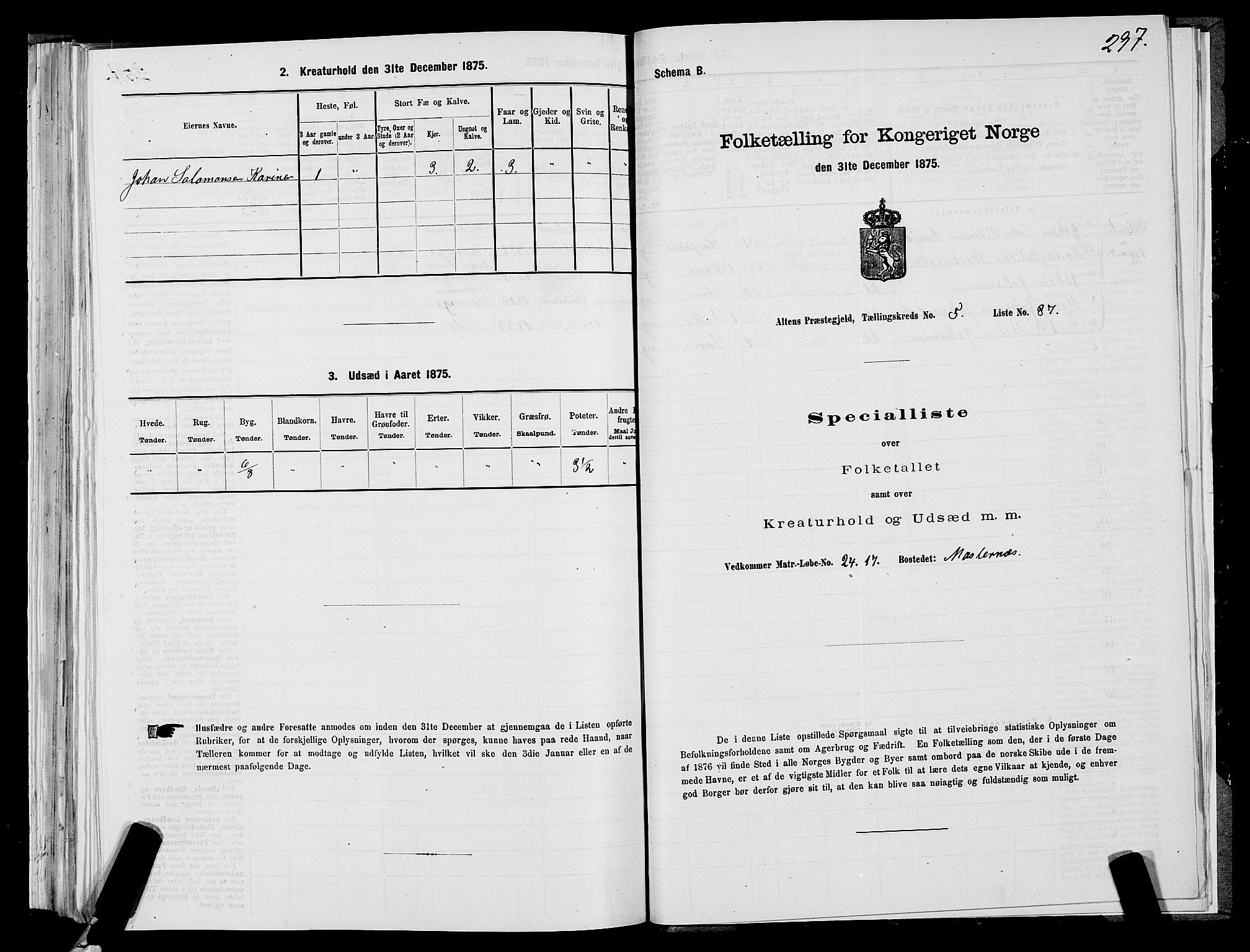 SATØ, 1875 census for 2012P Alta, 1875, p. 2297