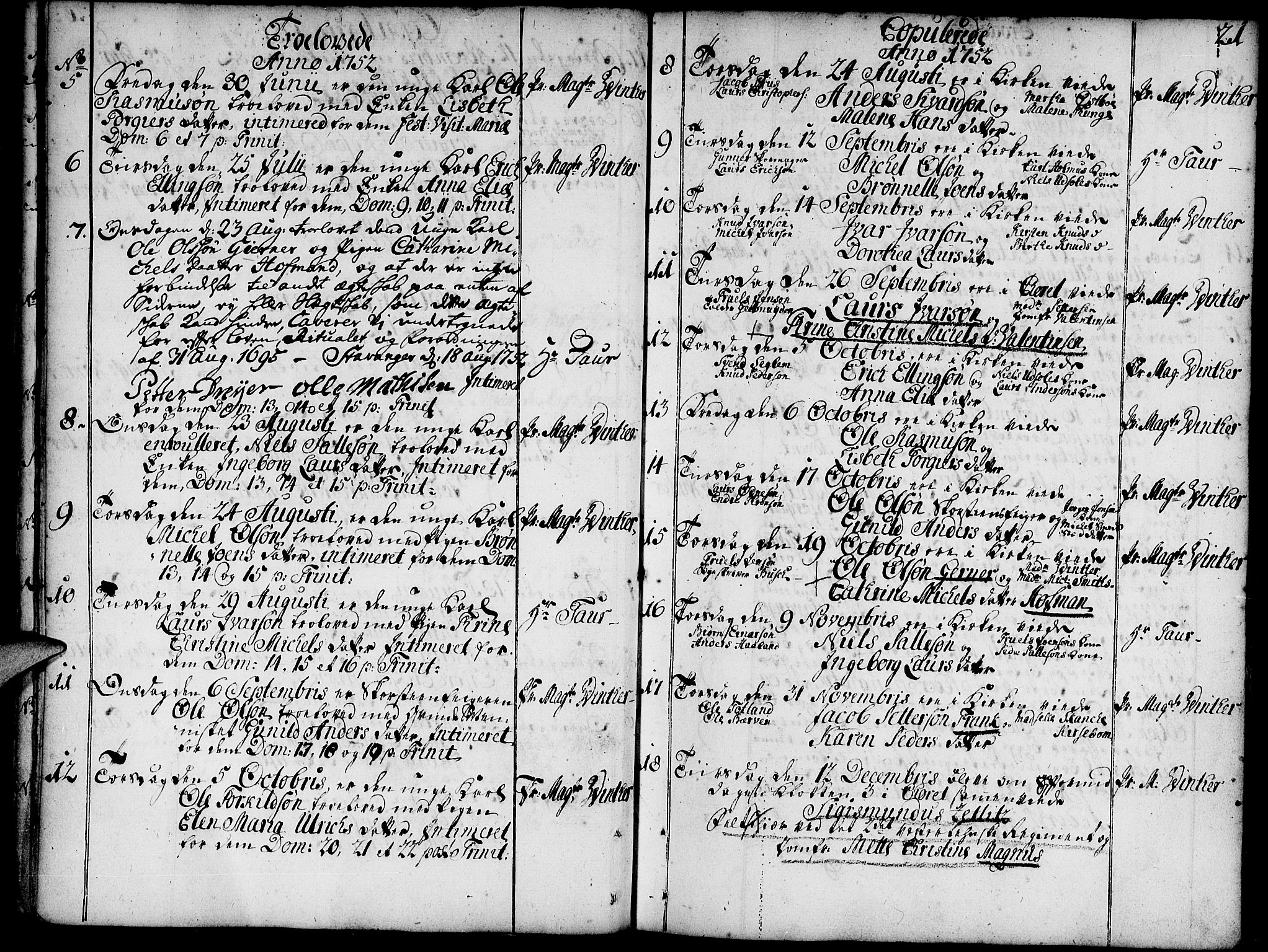 Domkirken sokneprestkontor, SAST/A-101812/001/30/30BA/L0004: Parish register (official) no. A 4, 1744-1782, p. 21
