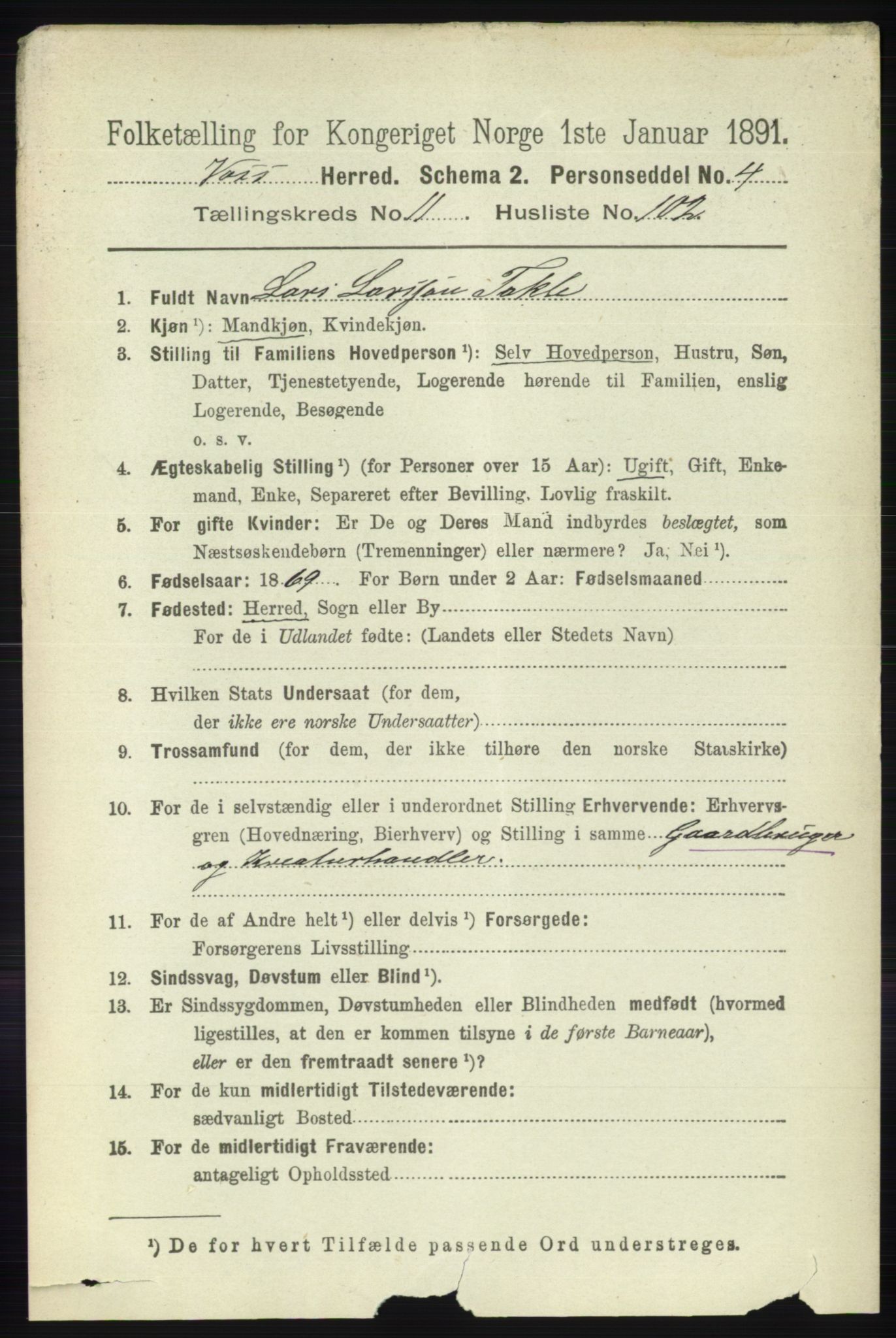 RA, 1891 census for 1235 Voss, 1891, p. 6412