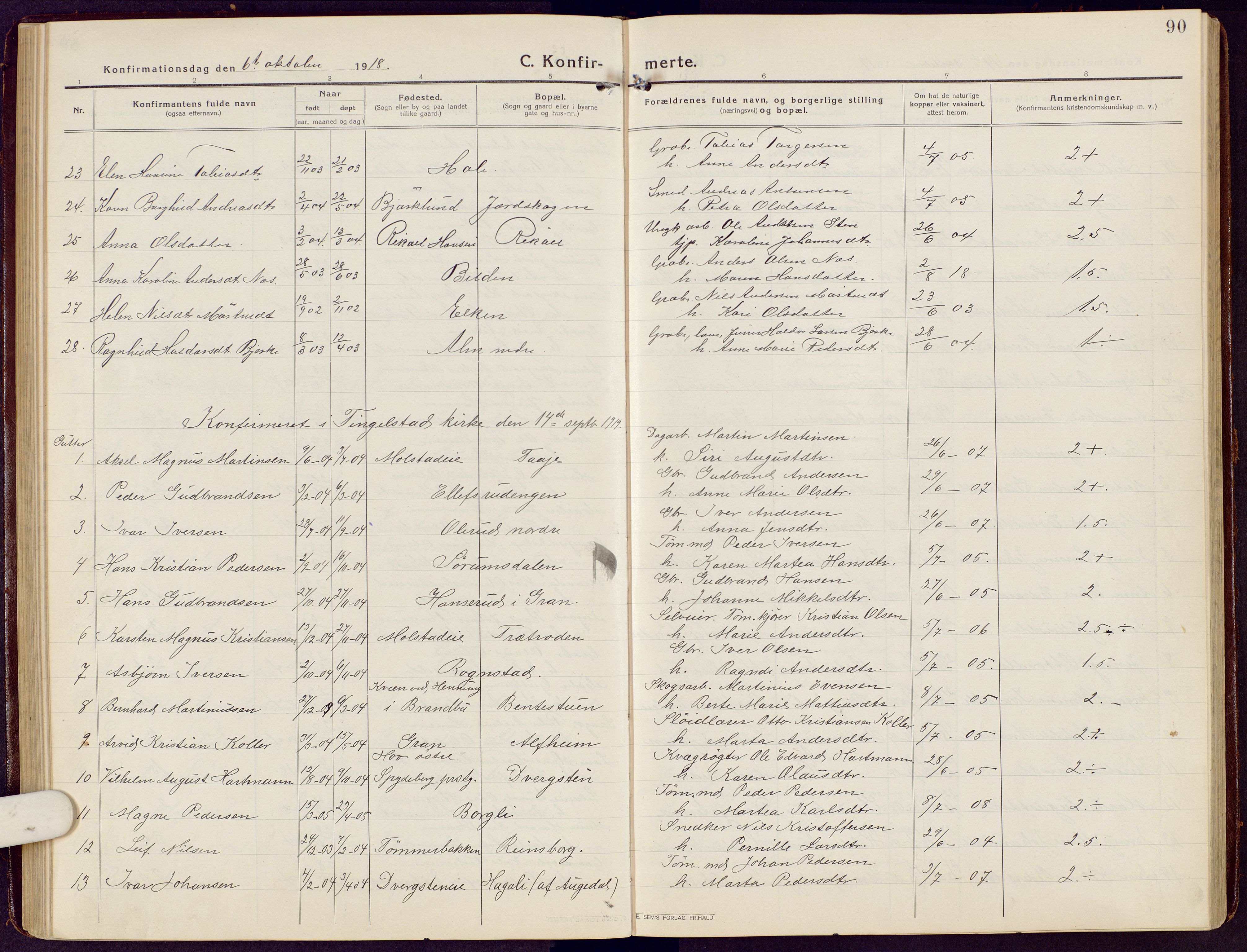 Brandbu prestekontor, SAH/PREST-114/H/Ha/Hab/L0010: Parish register (copy) no. 10, 1916-1930, p. 90