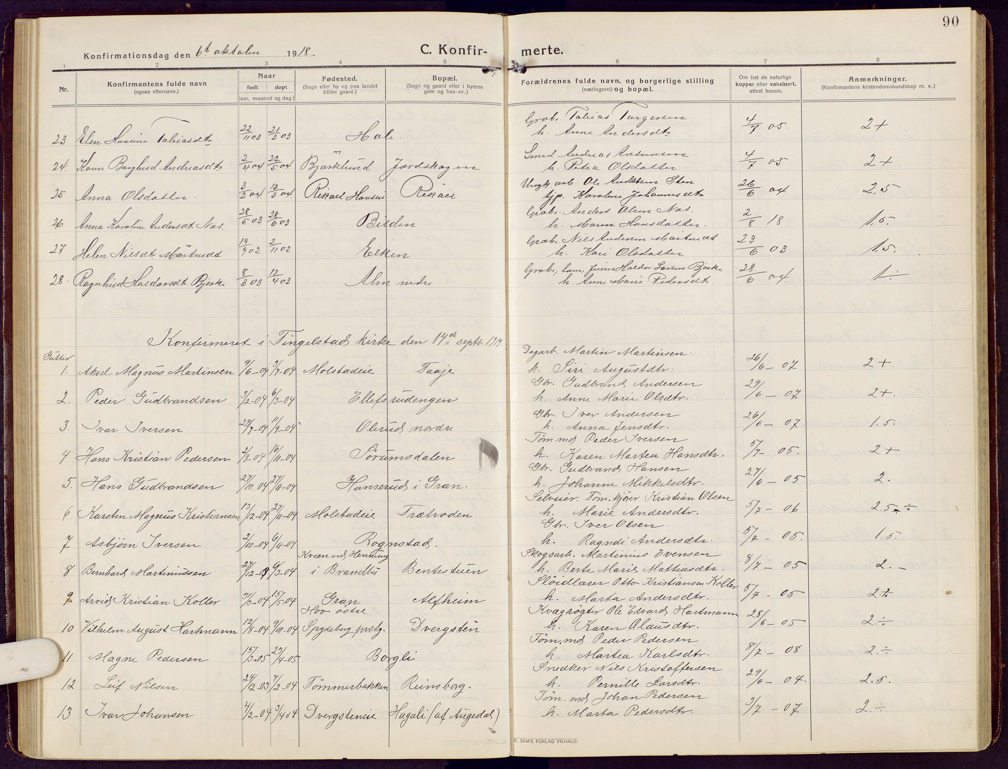 Brandbu prestekontor, AV/SAH-PREST-114/H/Ha/Hab/L0010: Parish register (copy) no. 10, 1916-1930, p. 90