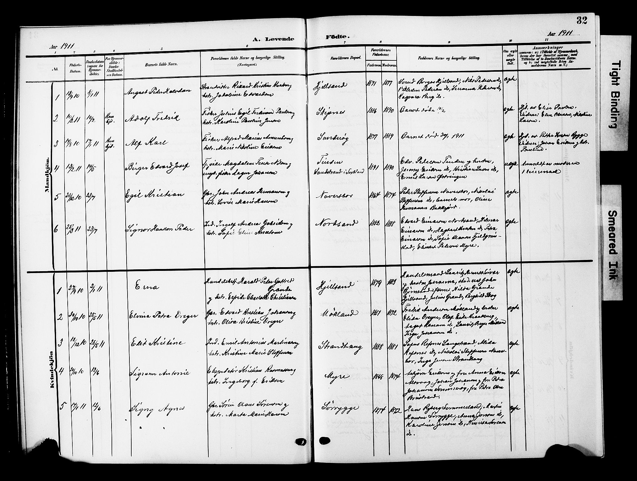 Ministerialprotokoller, klokkerbøker og fødselsregistre - Nordland, AV/SAT-A-1459/893/L1350: Parish register (copy) no. 893C05, 1906-1927, p. 32