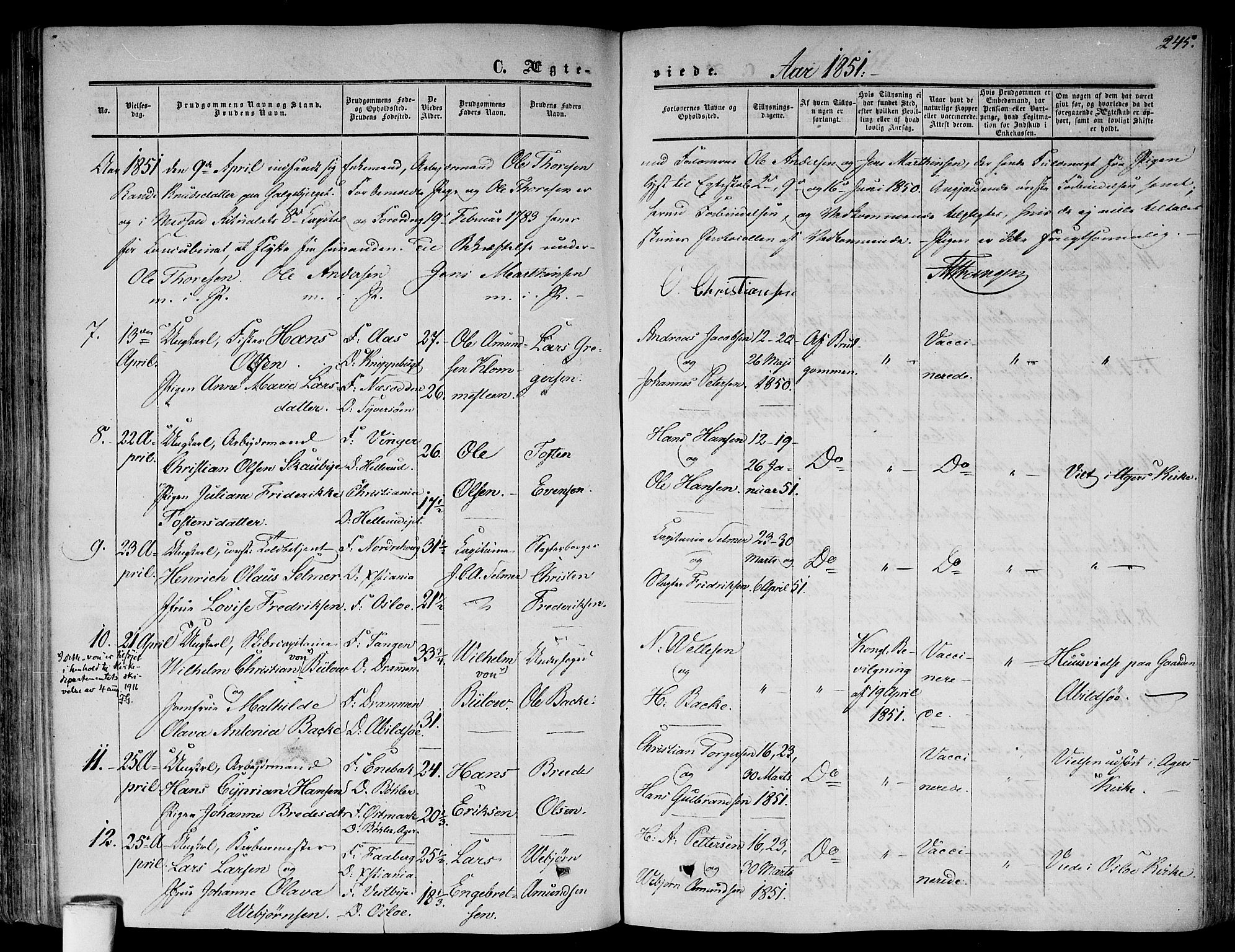 Gamlebyen prestekontor Kirkebøker, SAO/A-10884/F/Fa/L0004: Parish register (official) no. 4, 1850-1857, p. 245