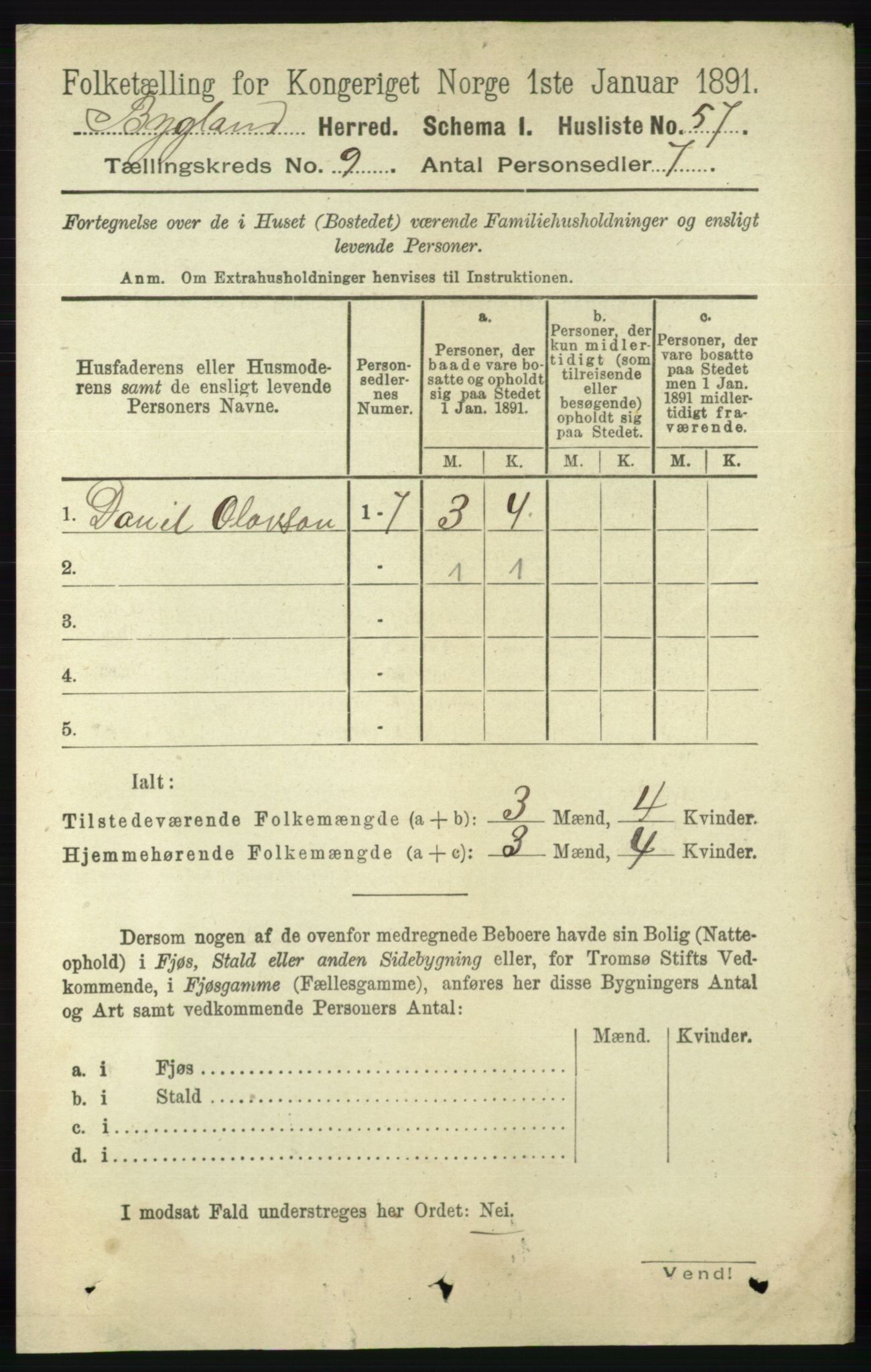 RA, 1891 census for 0938 Bygland, 1891, p. 2248