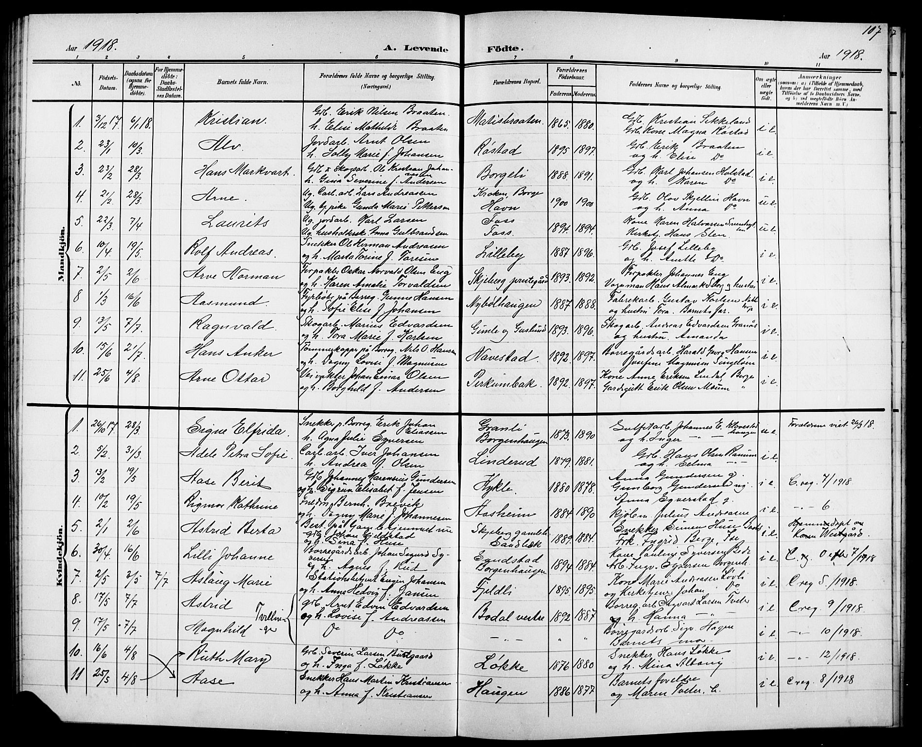 Skjeberg prestekontor Kirkebøker, SAO/A-10923/G/Ga/L0002: Parish register (copy) no. I 2, 1901-1924, p. 107