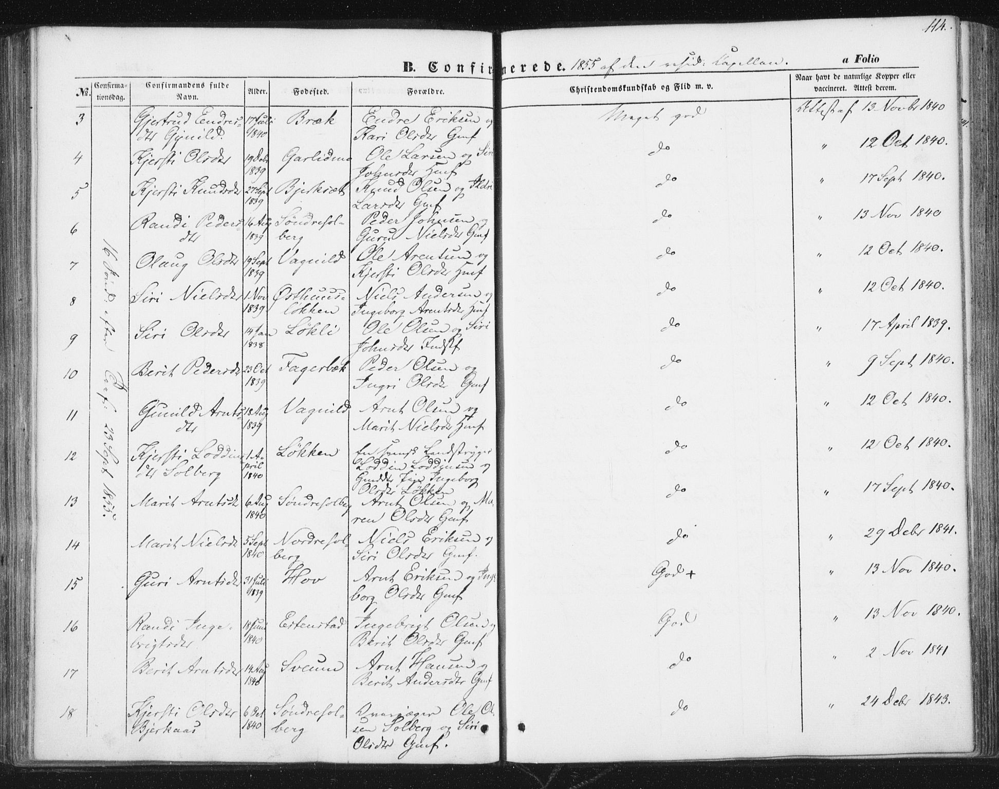 Ministerialprotokoller, klokkerbøker og fødselsregistre - Sør-Trøndelag, SAT/A-1456/689/L1038: Parish register (official) no. 689A03, 1848-1872, p. 114