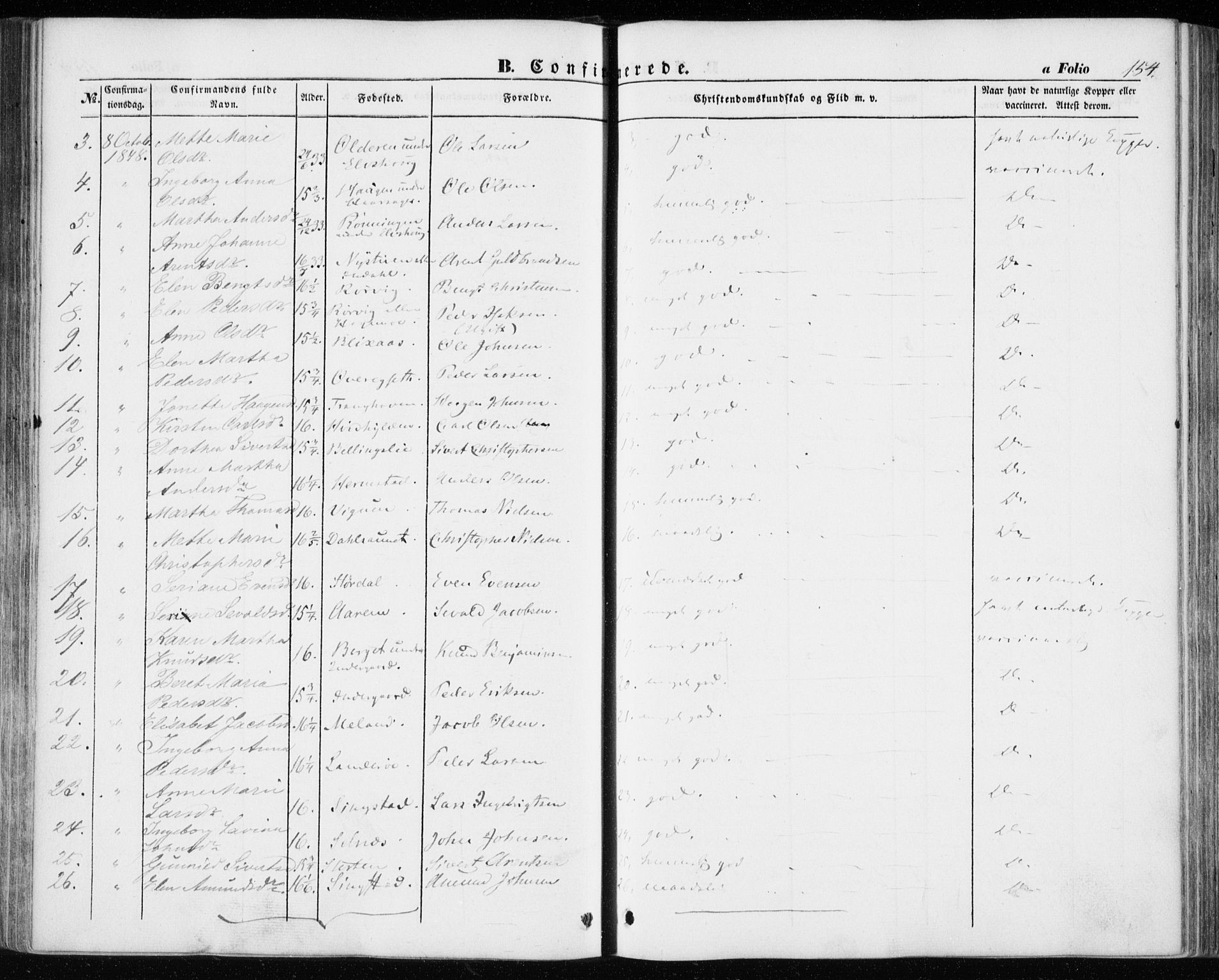 Ministerialprotokoller, klokkerbøker og fødselsregistre - Sør-Trøndelag, AV/SAT-A-1456/646/L0611: Parish register (official) no. 646A09, 1848-1857, p. 154