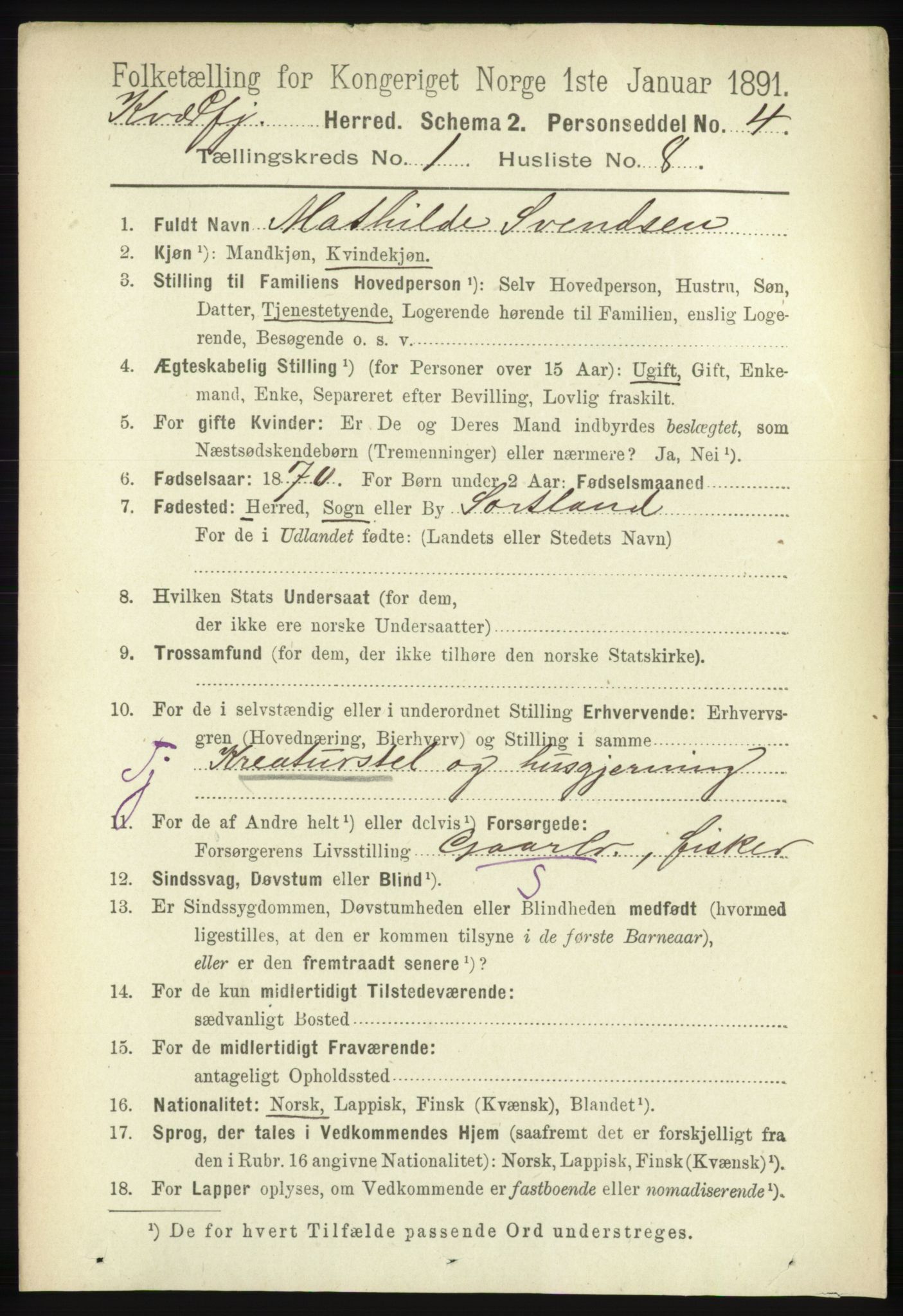 RA, 1891 census for 1911 Kvæfjord, 1891, p. 153