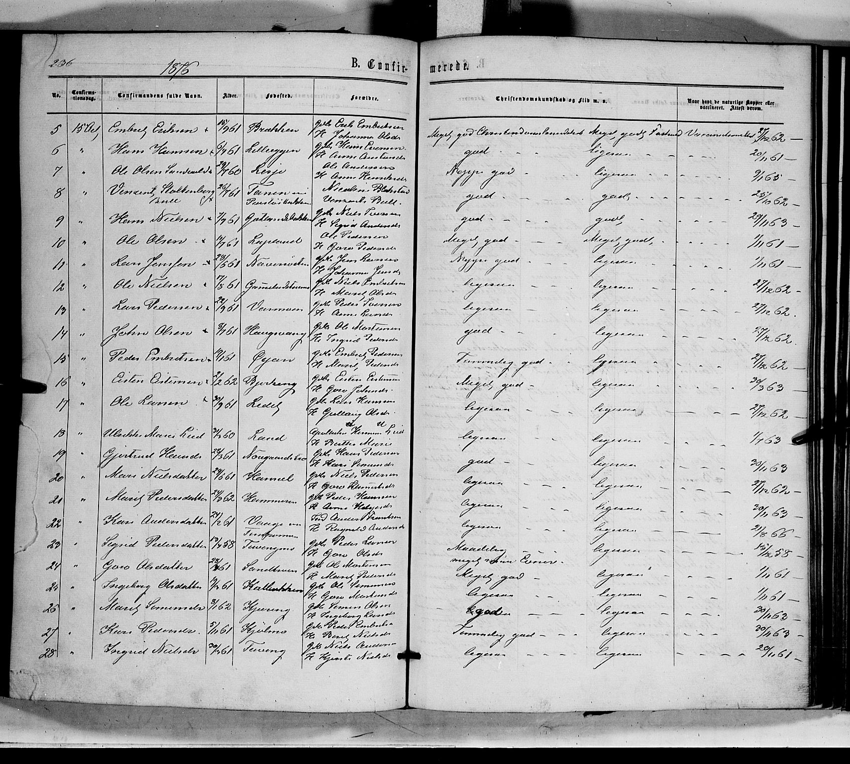 Tynset prestekontor, SAH/PREST-058/H/Ha/Haa/L0021: Parish register (official) no. 21, 1863-1879, p. 236