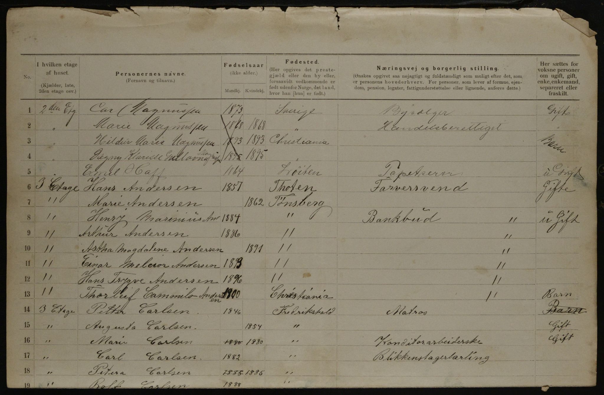 OBA, Municipal Census 1901 for Kristiania, 1901, p. 18568