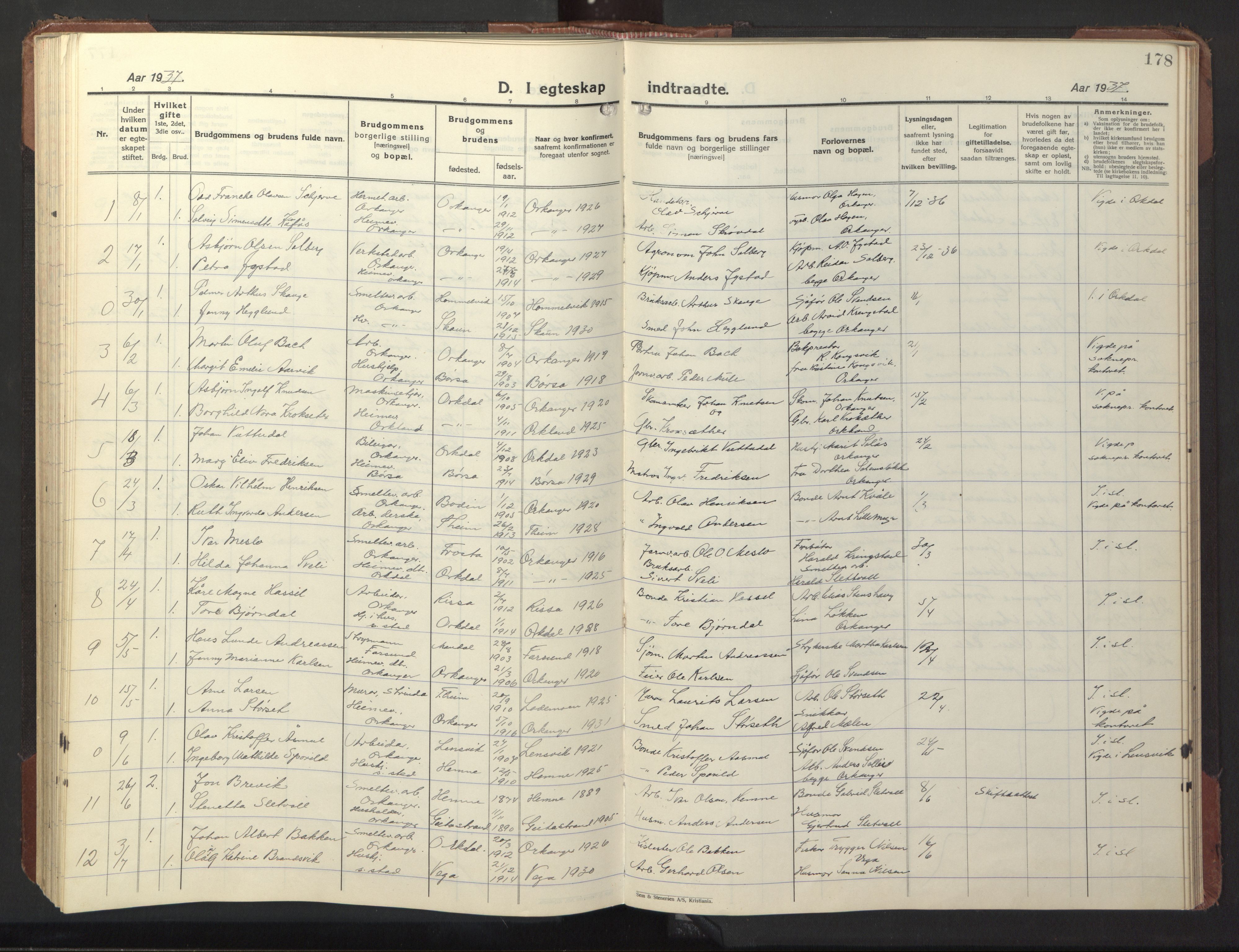 Ministerialprotokoller, klokkerbøker og fødselsregistre - Sør-Trøndelag, AV/SAT-A-1456/669/L0832: Parish register (copy) no. 669C02, 1925-1953, p. 178