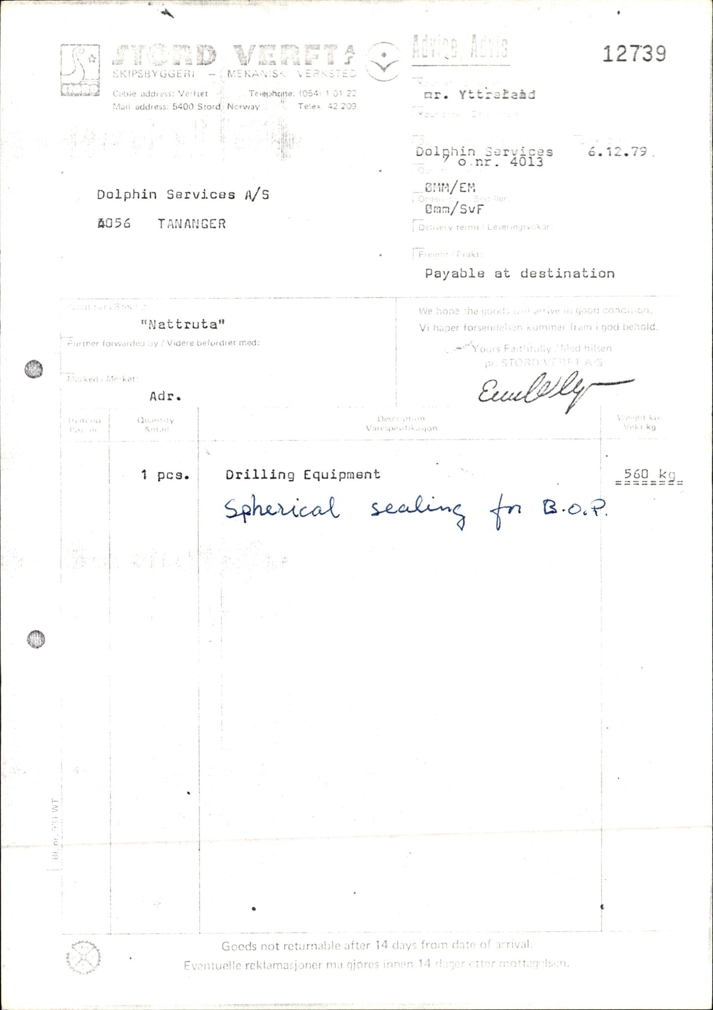 Pa 1503 - Stavanger Drilling AS, AV/SAST-A-101906/2/E/Ec/Eca/L0002: Korrespondanse, 1974-1982