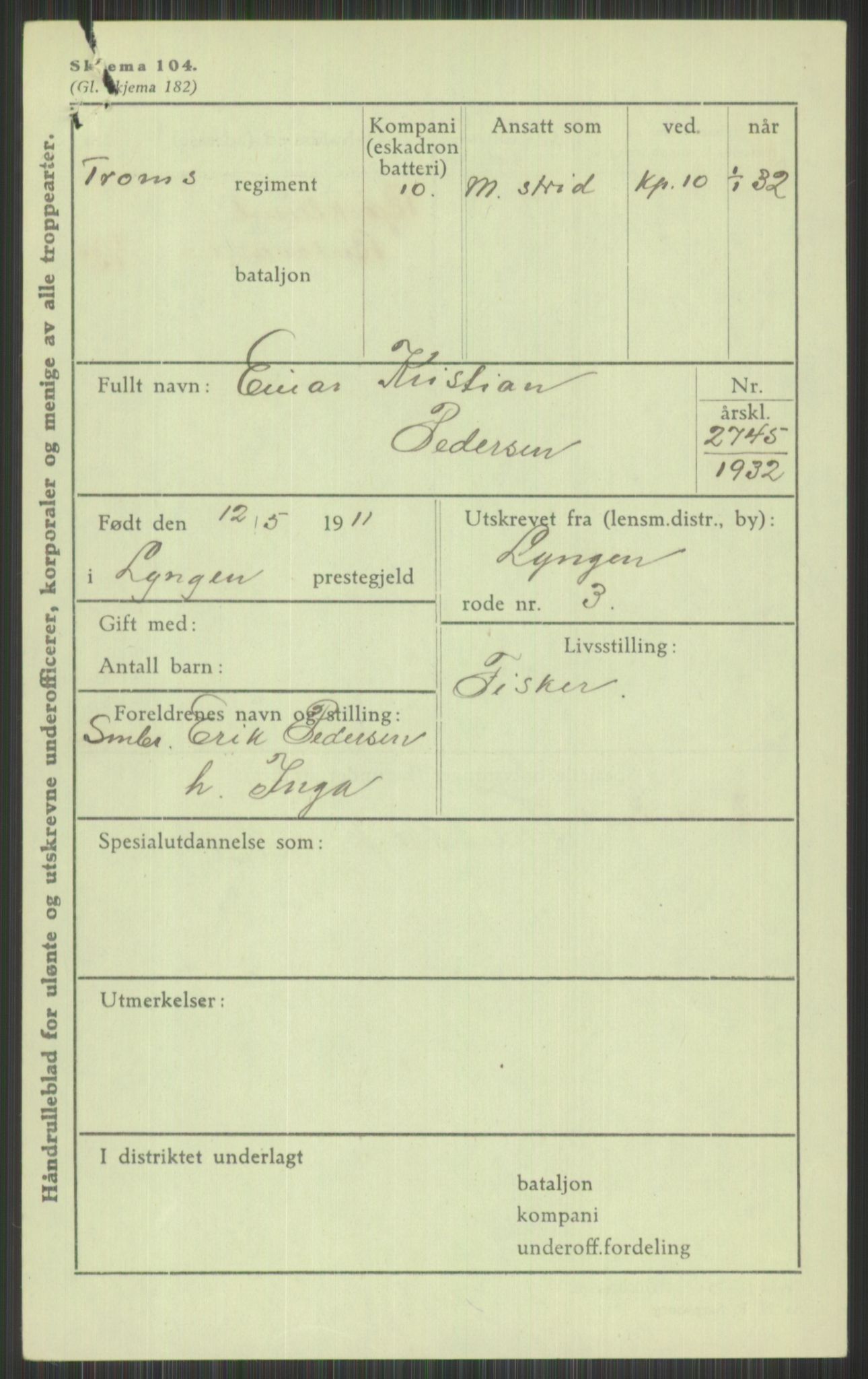 Forsvaret, Troms infanteriregiment nr. 16, AV/RA-RAFA-3146/P/Pa/L0016: Rulleblad for regimentets menige mannskaper, årsklasse 1932, 1932, p. 1285