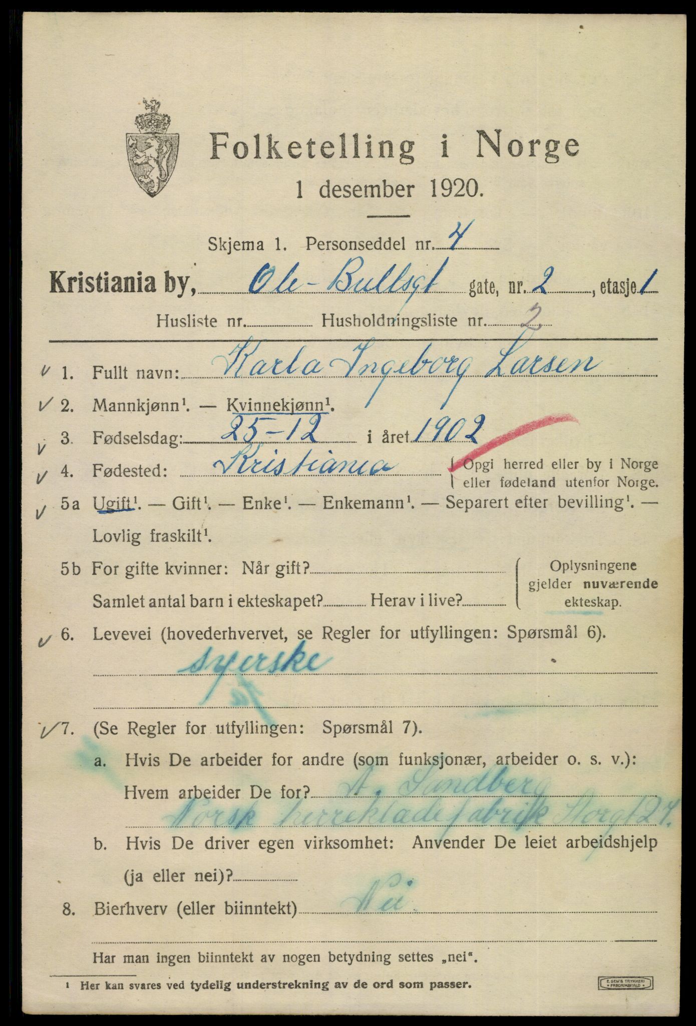 SAO, 1920 census for Kristiania, 1920, p. 432889