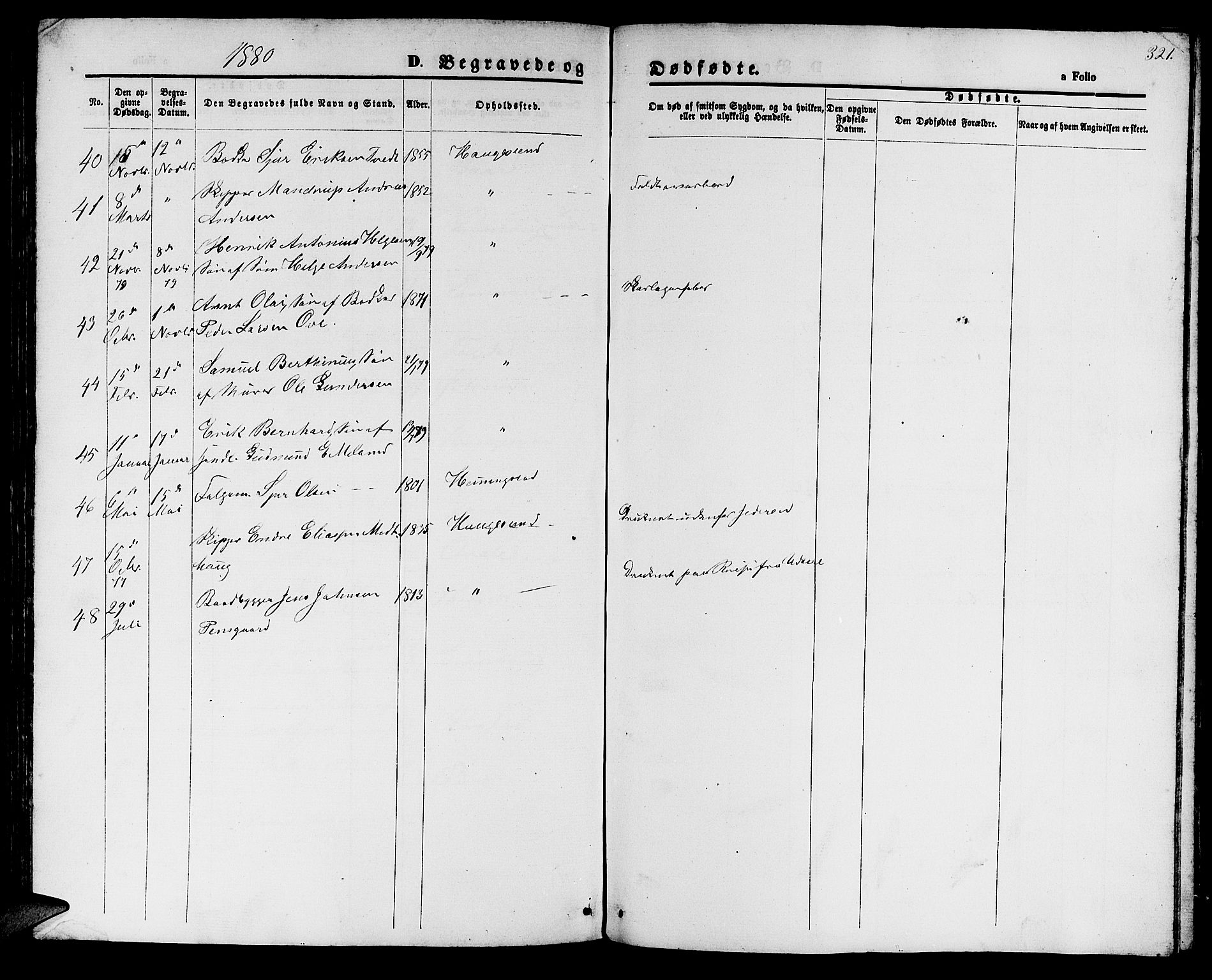 Haugesund sokneprestkontor, AV/SAST-A -101863/H/Ha/Hab/L0001: Parish register (copy) no. B 1, 1873-1881, p. 321