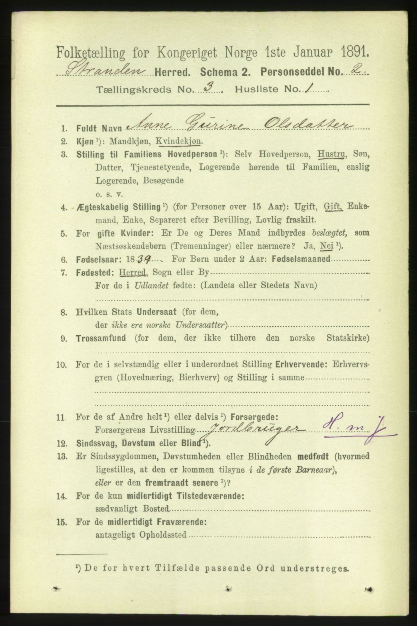 RA, 1891 census for 1525 Stranda, 1891, p. 499