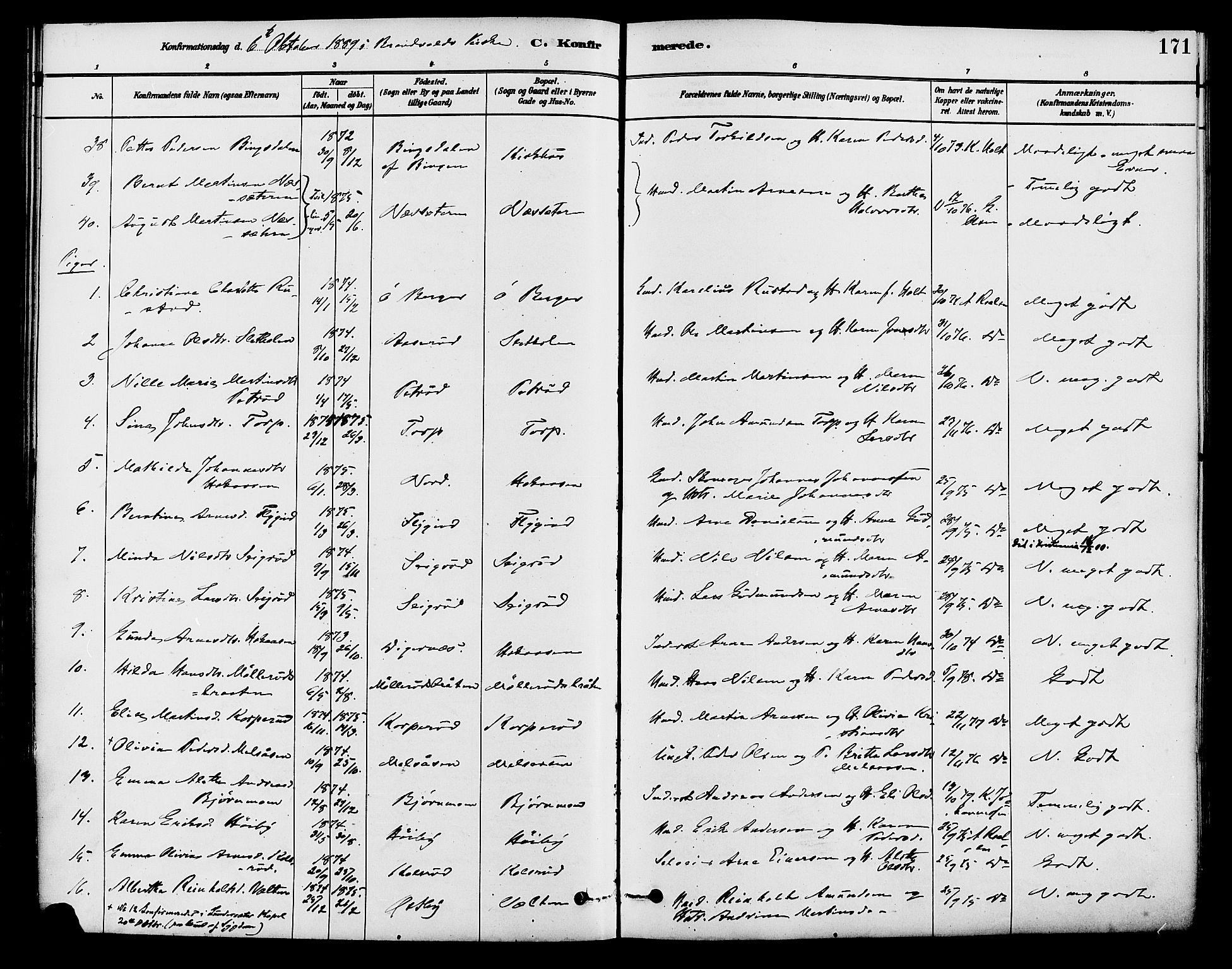 Brandval prestekontor, AV/SAH-PREST-034/H/Ha/Haa/L0002: Parish register (official) no. 2, 1880-1894, p. 171