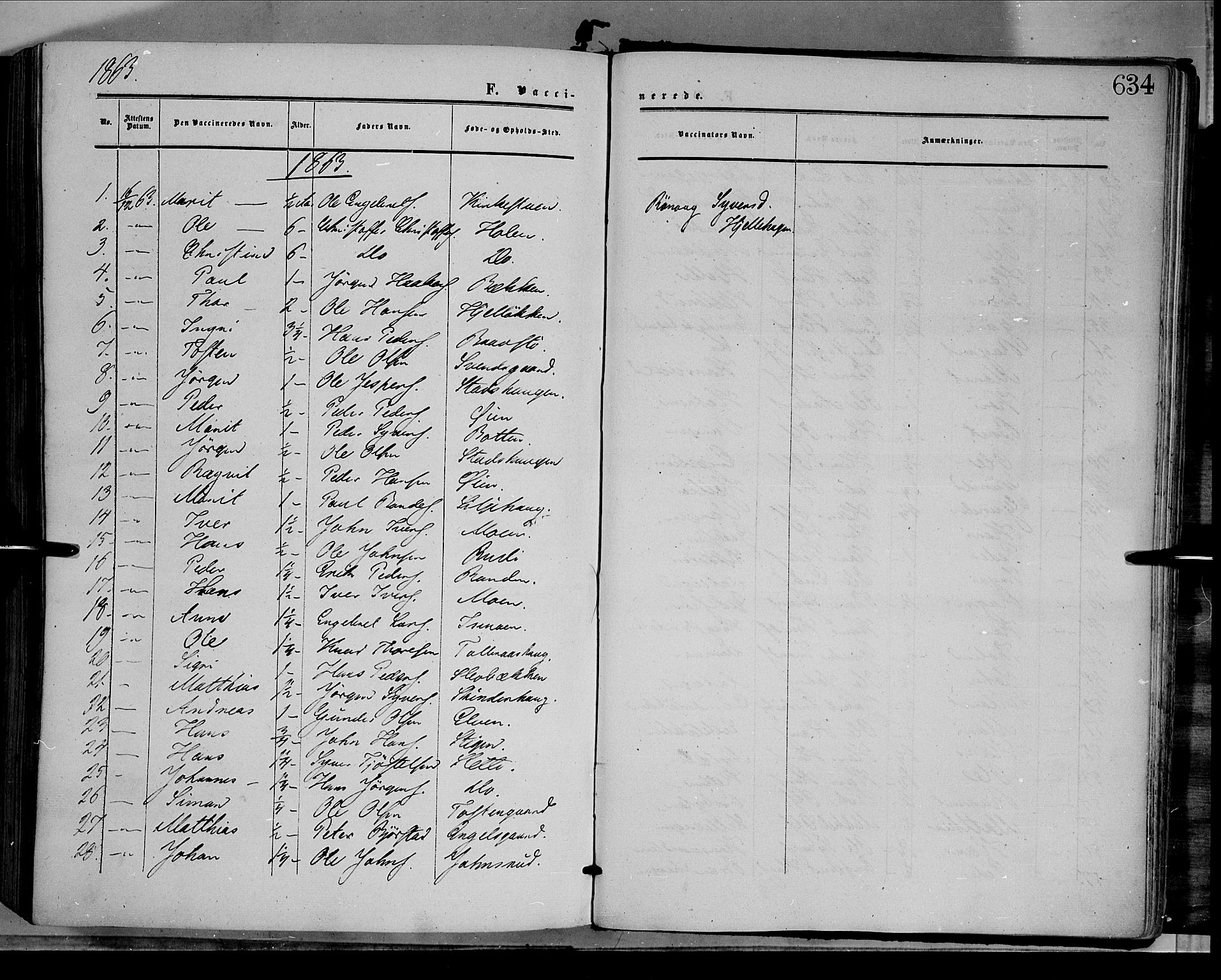 Dovre prestekontor, SAH/PREST-066/H/Ha/Haa/L0001: Parish register (official) no. 1, 1854-1878, p. 634