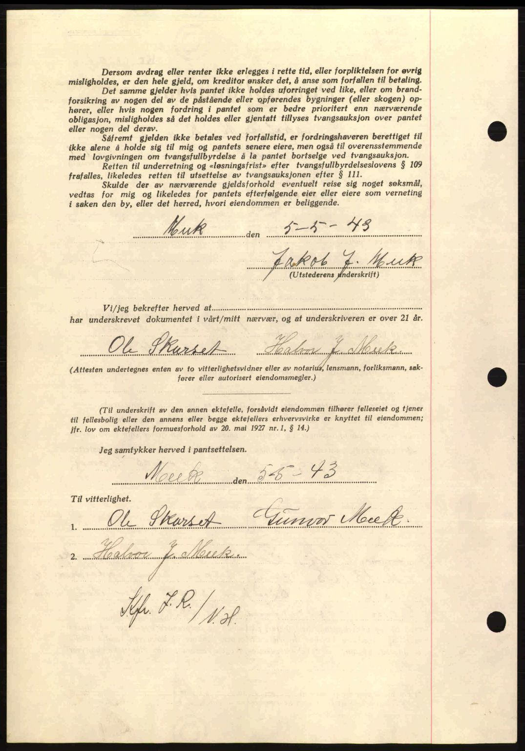 Nordmøre sorenskriveri, AV/SAT-A-4132/1/2/2Ca: Mortgage book no. B90, 1942-1943, Diary no: : 1490/1943